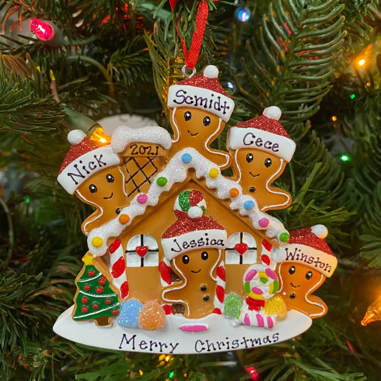 The Jolly Christmas Shop Personalized Ornaments·Family Ornaments | Gingerbread | Gingerbread House Family Of 5 Personalized Christmas Ornament OR1872-5