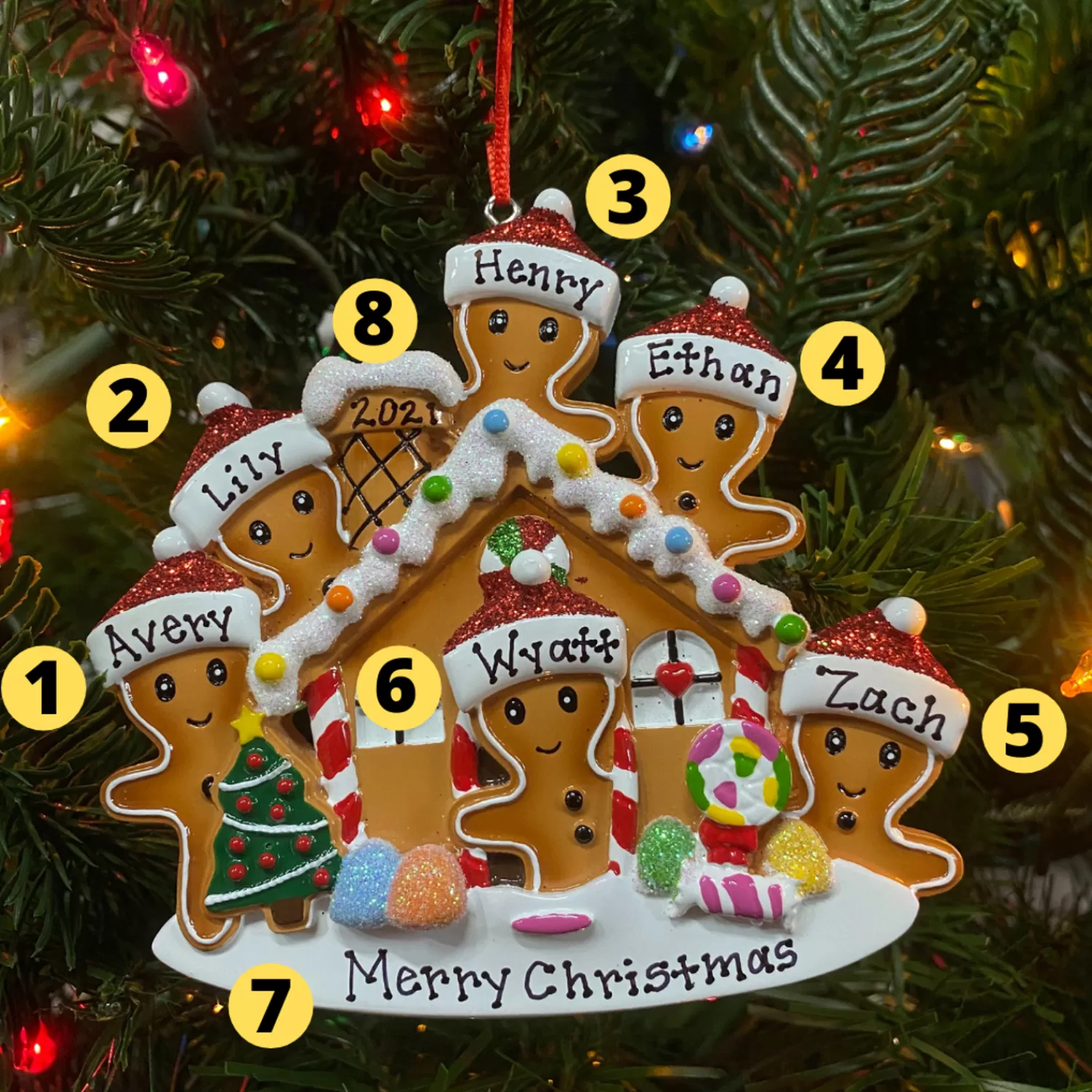 The Jolly Christmas Shop Personalized Ornaments·Family Ornaments | Gingerbread | Gingerbread House Family Of 6 Personalized Christmas Ornament OR1872-6