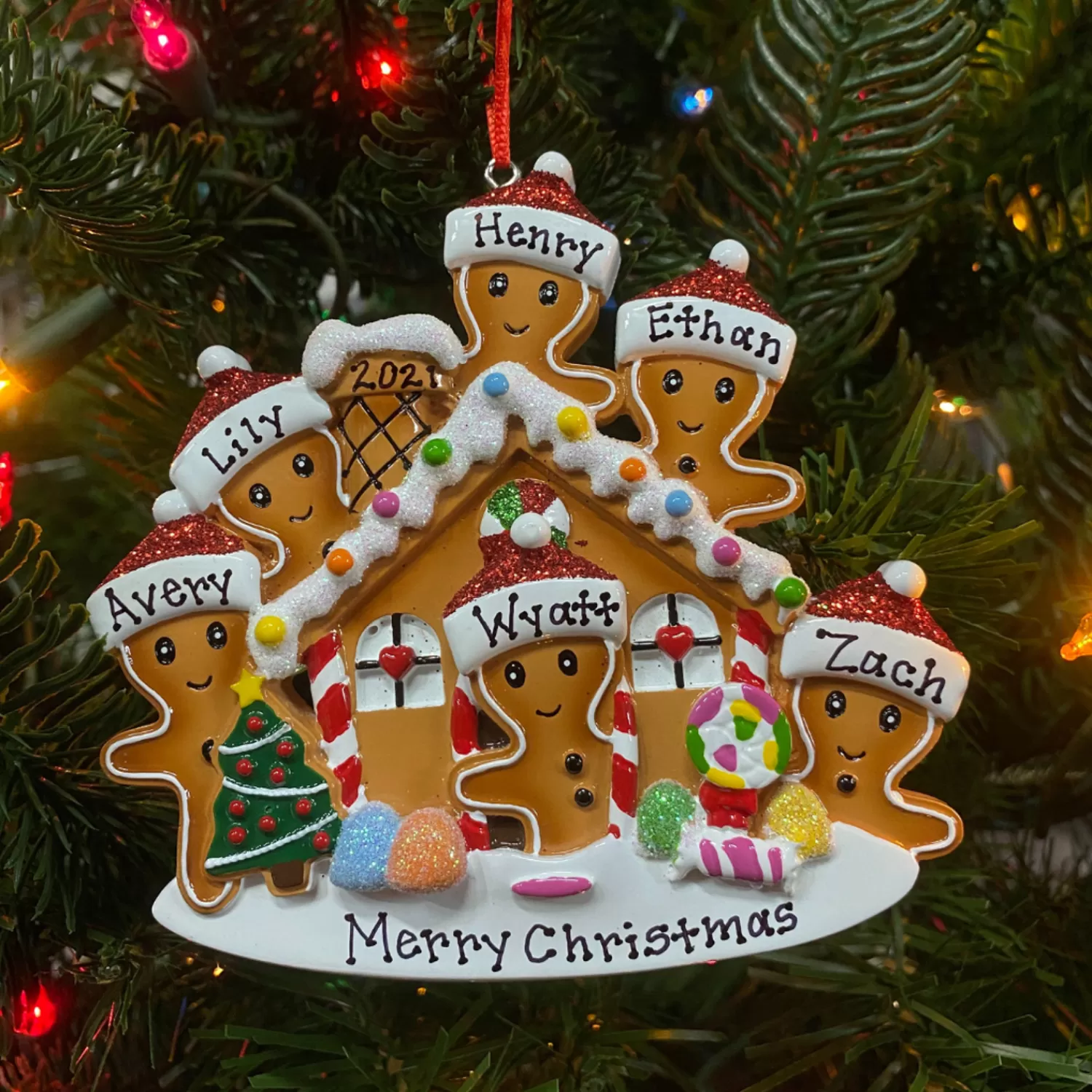 The Jolly Christmas Shop Personalized Ornaments·Family Ornaments | Gingerbread | Gingerbread House Family Of 6 Personalized Christmas Ornament OR1872-6