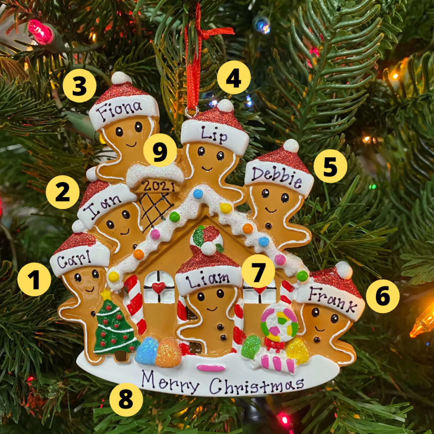 The Jolly Christmas Shop Personalized Ornaments·Family Ornaments | Gingerbread | Gingerbread House Family Of 7 Personalized Christmas Ornament OR1872-7