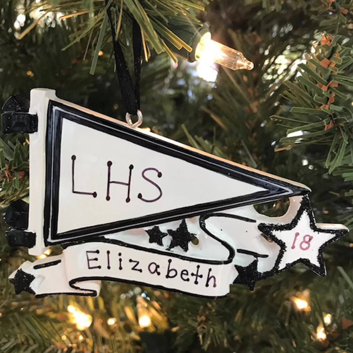 The Jolly Christmas Shop Personalized Ornaments·Hobbies | Glittered Black Sports Pennant Personalized Christmas Ornament OR1558-BK