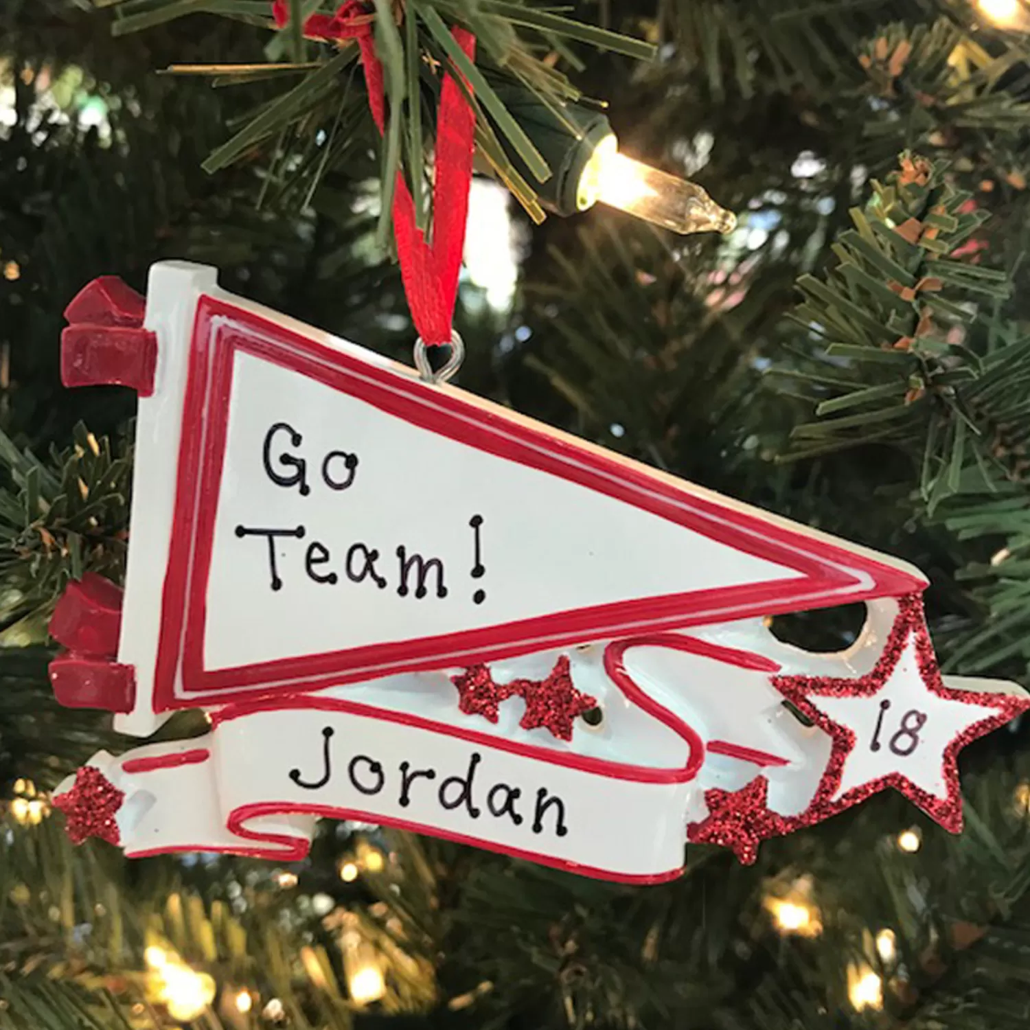 The Jolly Christmas Shop Personalized Ornaments·Hobbies | Glittered Red Sports Pennant Personalized Christmas Ornament OR1558-RD