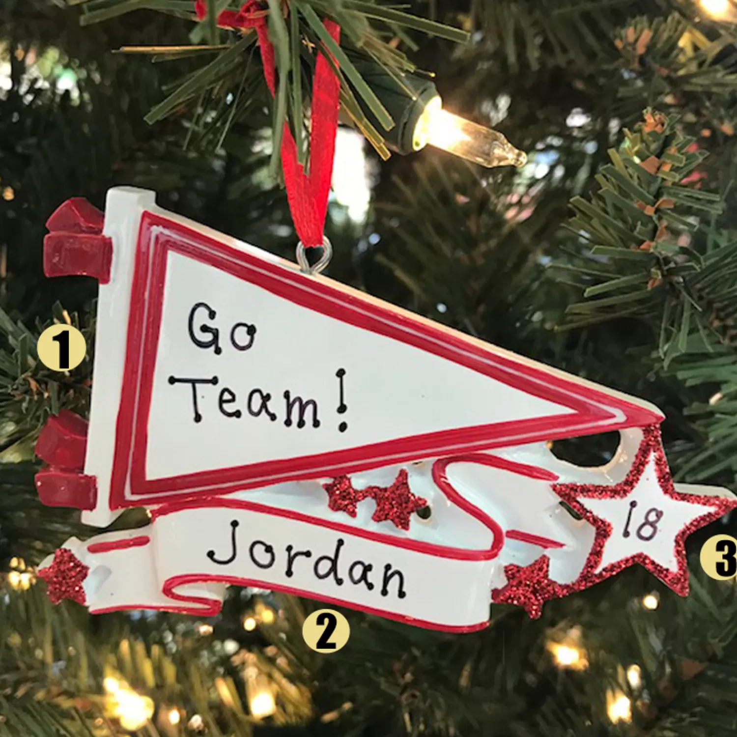 The Jolly Christmas Shop Personalized Ornaments·Hobbies | Glittered Red Sports Pennant Personalized Christmas Ornament OR1558-RD