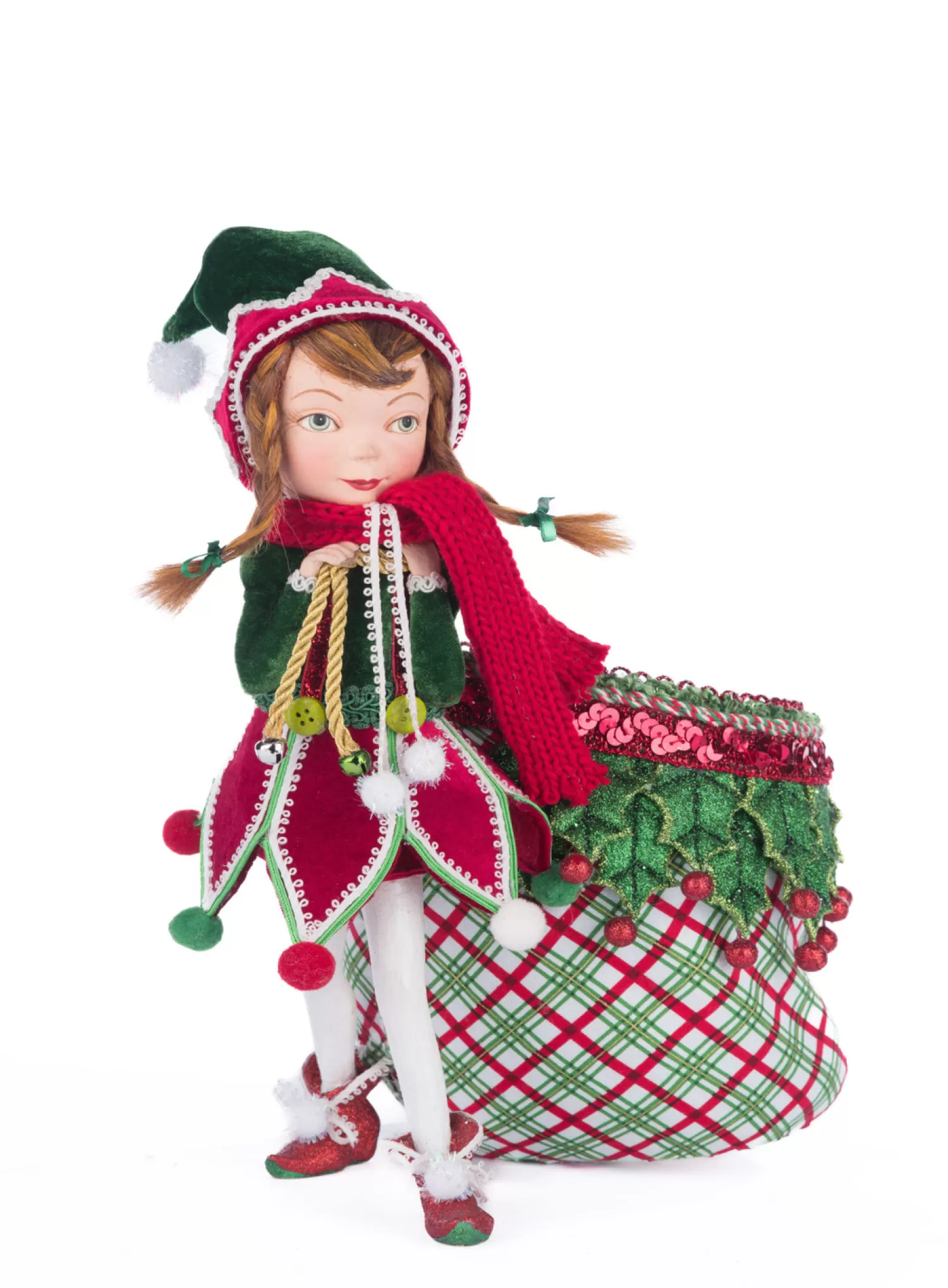 The Jolly Christmas Shop Elves | Figures | Katherine's Collection 12.5" Winter Snowdrop Elf With Bag Christmas Decoration 28-428412