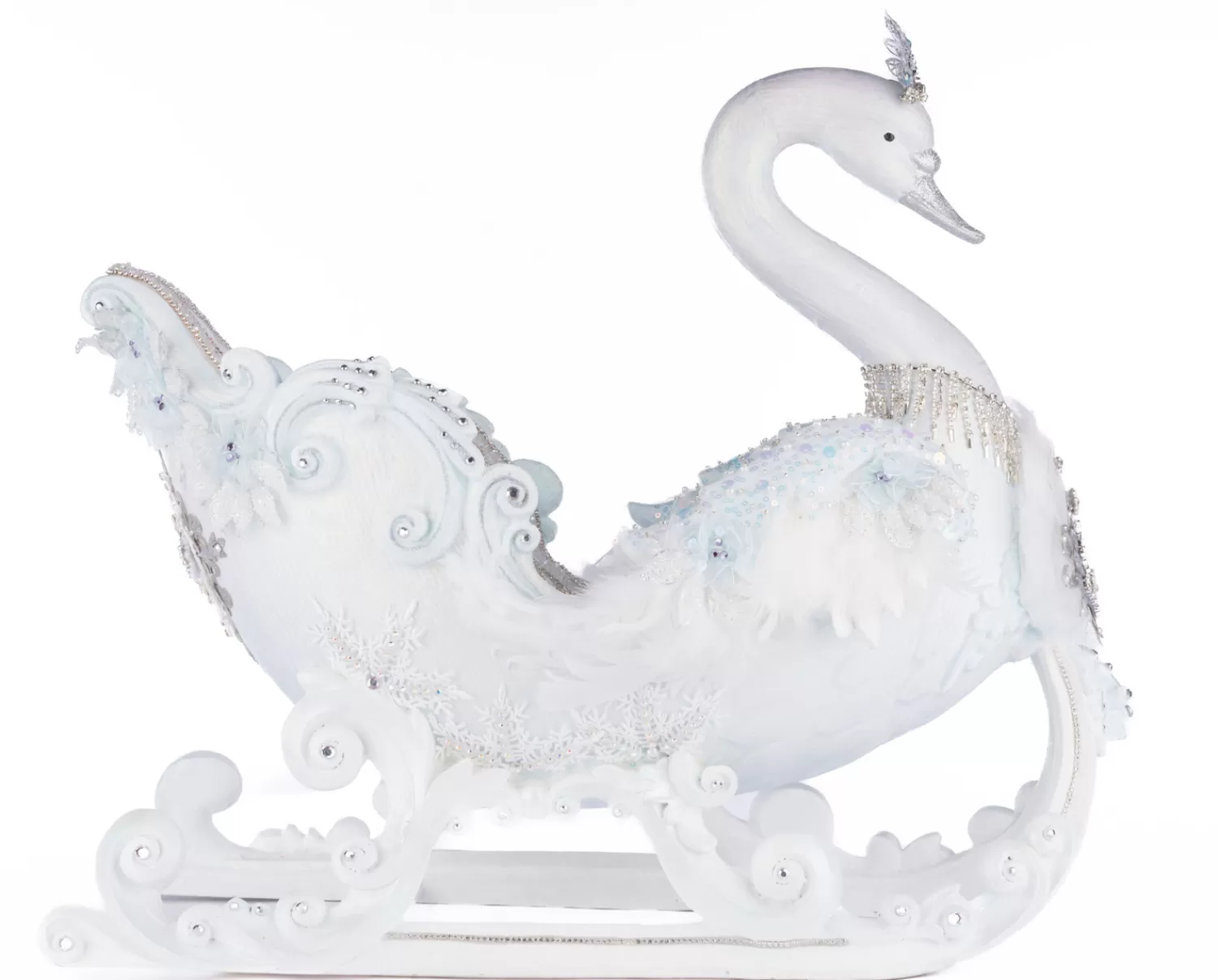 The Jolly Christmas Shop Snowflake Soiree | Snow Christmas Decorations | Katherine's Collection 21" Dazzling Swan Sleigh Christmas Decoration 28-428310