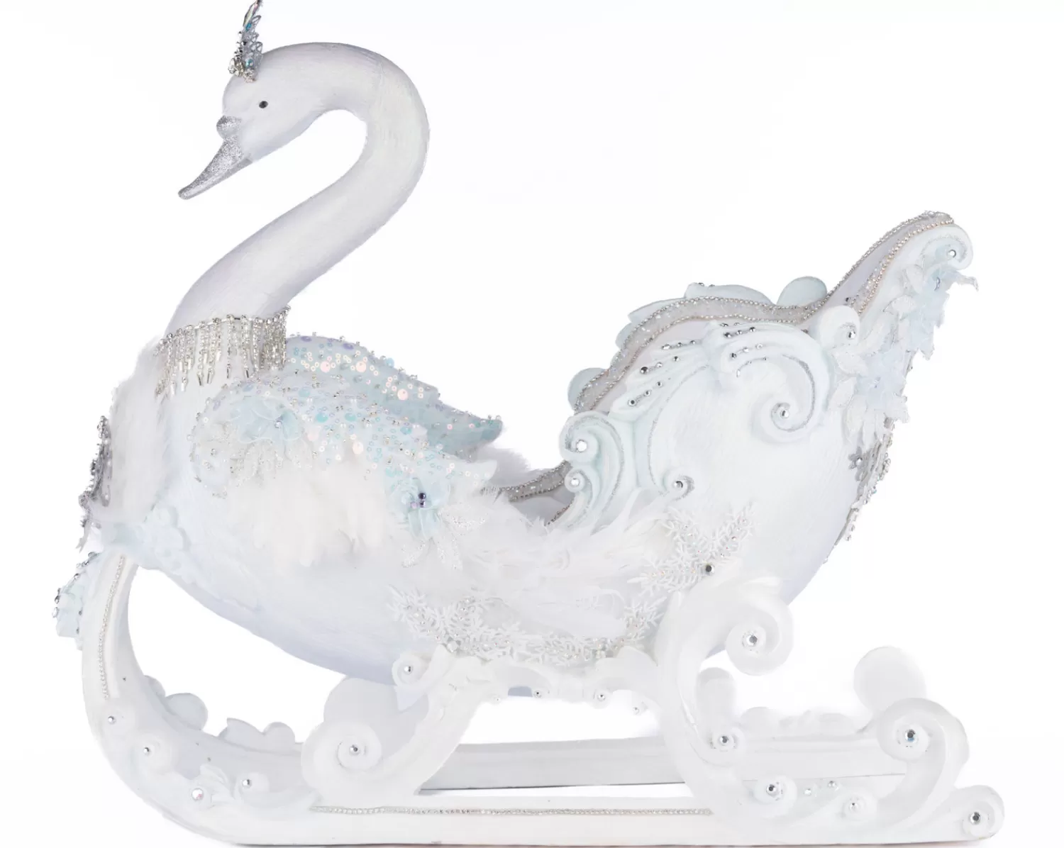 The Jolly Christmas Shop Snowflake Soiree | Snow Christmas Decorations | Katherine's Collection 21" Dazzling Swan Sleigh Christmas Decoration 28-428310