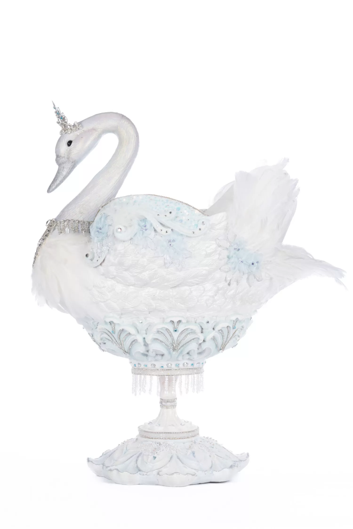 The Jolly Christmas Shop Snowflake Soiree | Snow Christmas Decorations | Katherine's Collection 24" Shimmering Swan Bowl Christmas Decoration 28-428298