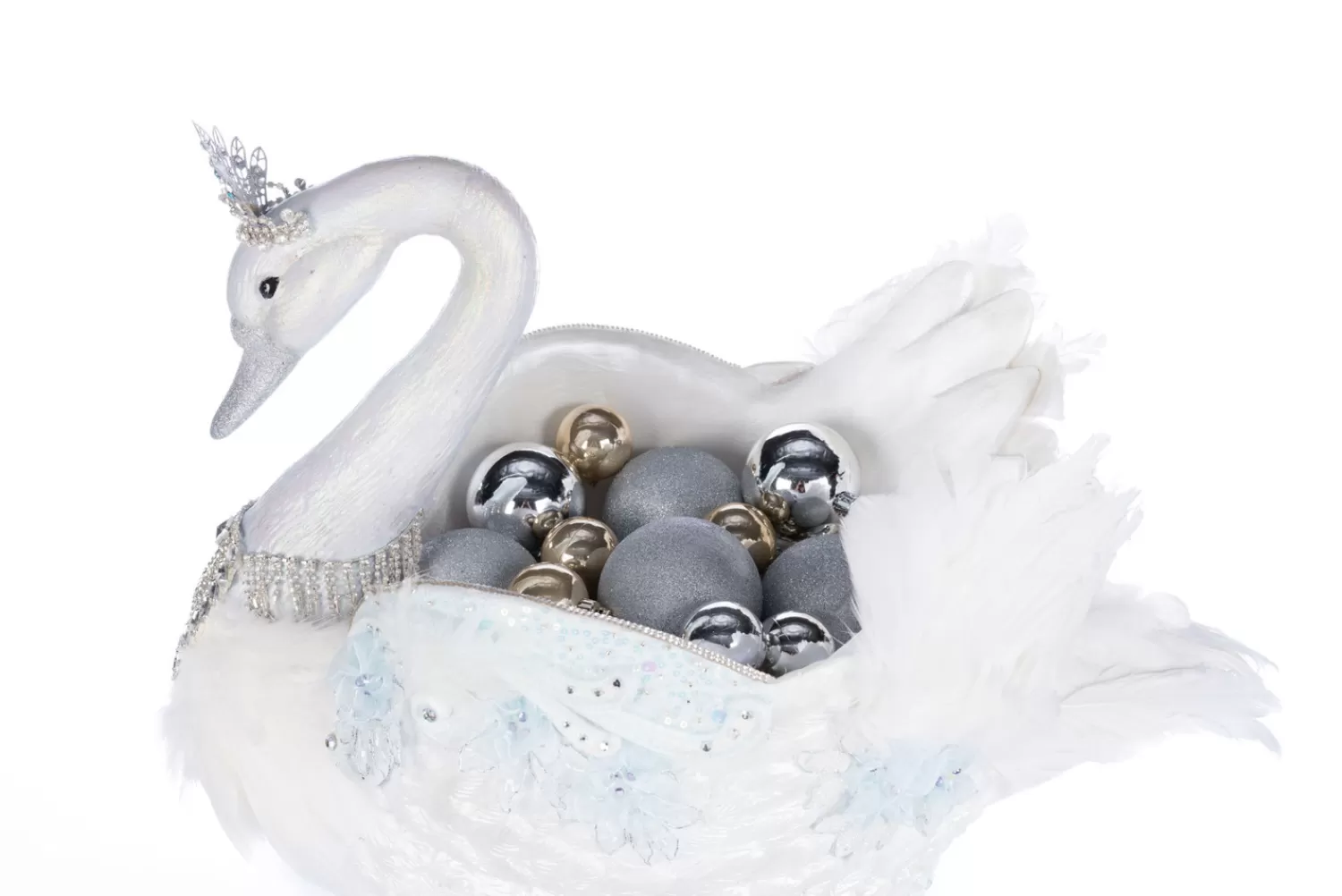 The Jolly Christmas Shop Snowflake Soiree | Snow Christmas Decorations | Katherine's Collection 24" Shimmering Swan Bowl Christmas Decoration 28-428298