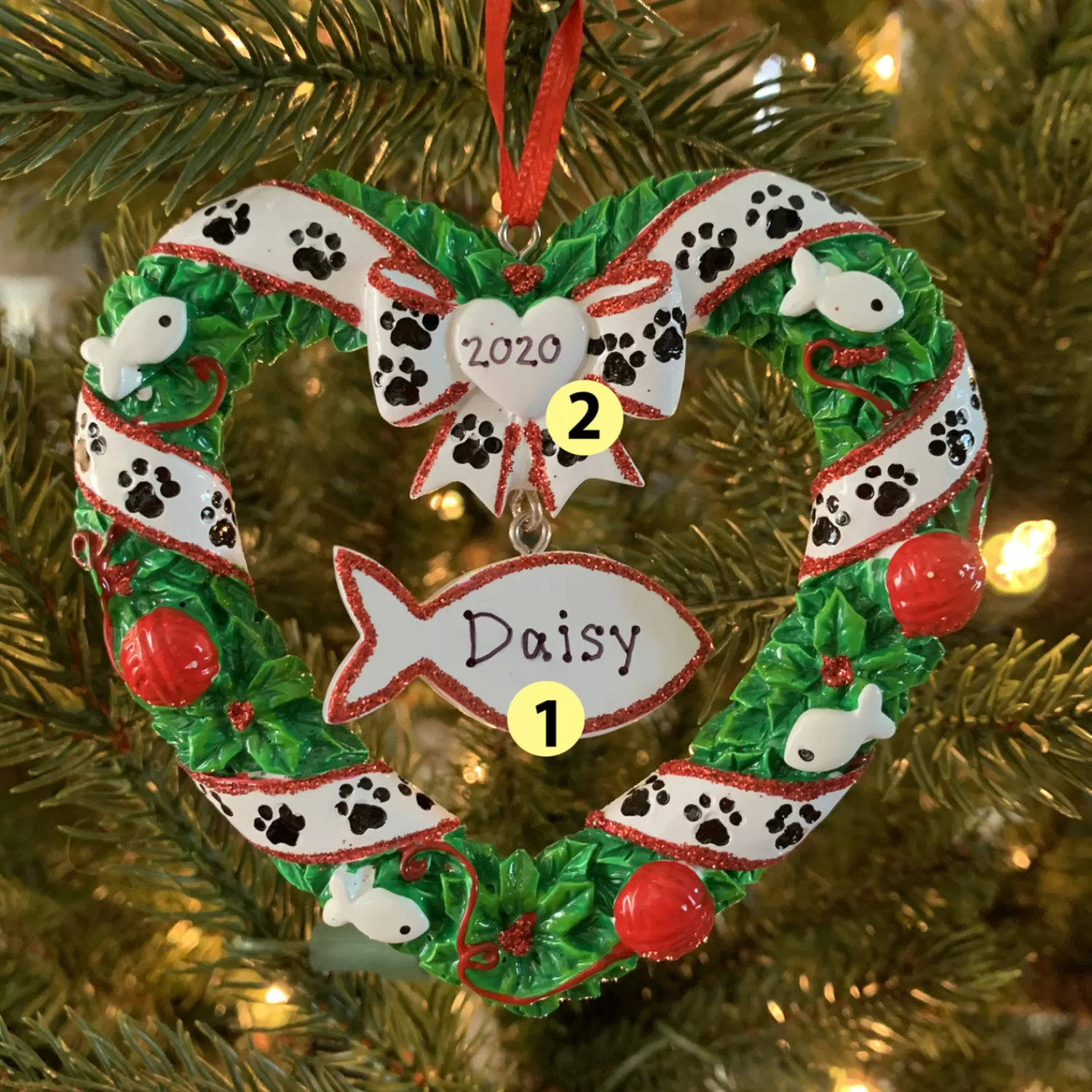 The Jolly Christmas Shop Personalized Ornaments·Pet | Animals·Cats | Kitty's First Christmas Wreath Personalized Christmas Ornament OR1613