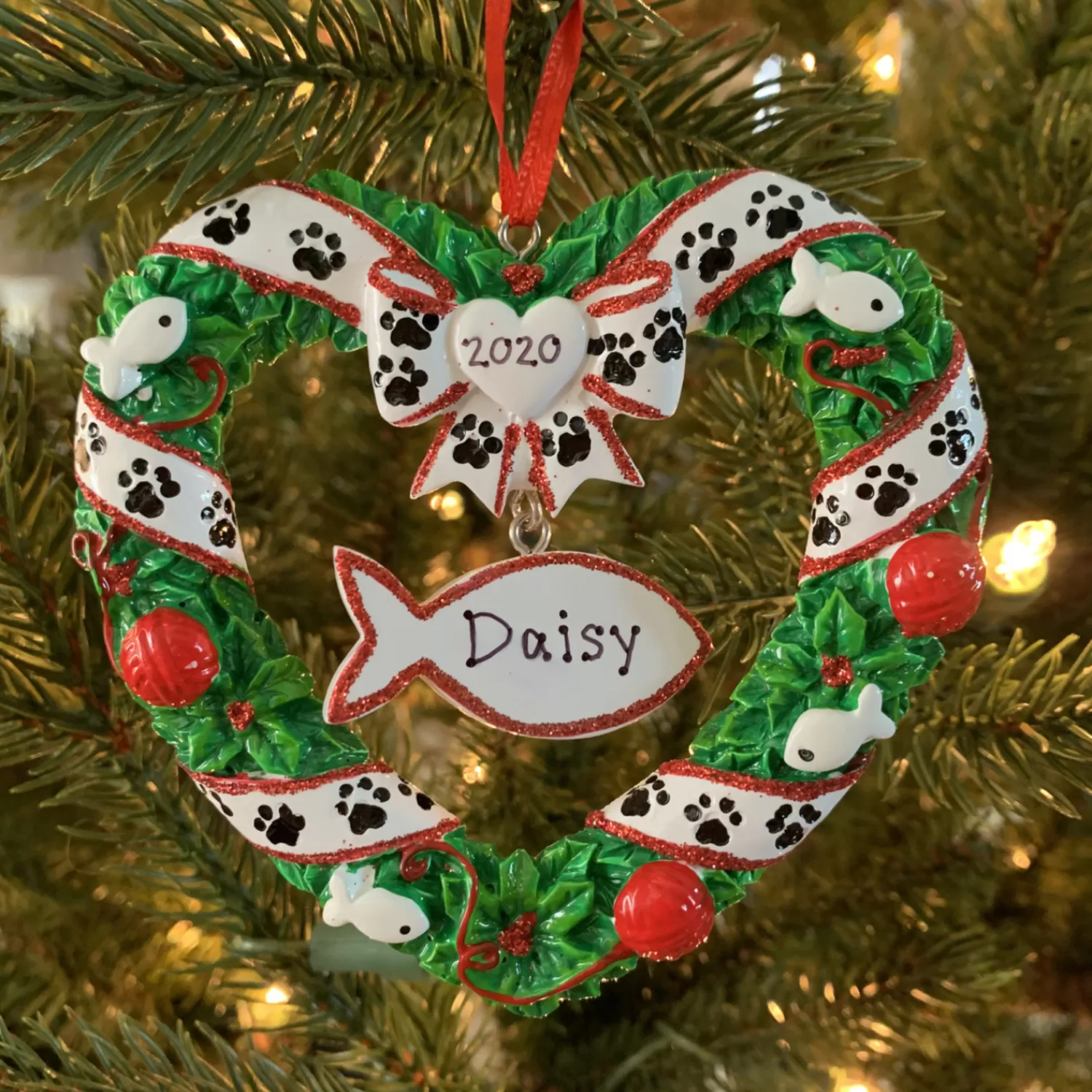 The Jolly Christmas Shop Personalized Ornaments·Pet | Animals·Cats | Kitty's First Christmas Wreath Personalized Christmas Ornament OR1613