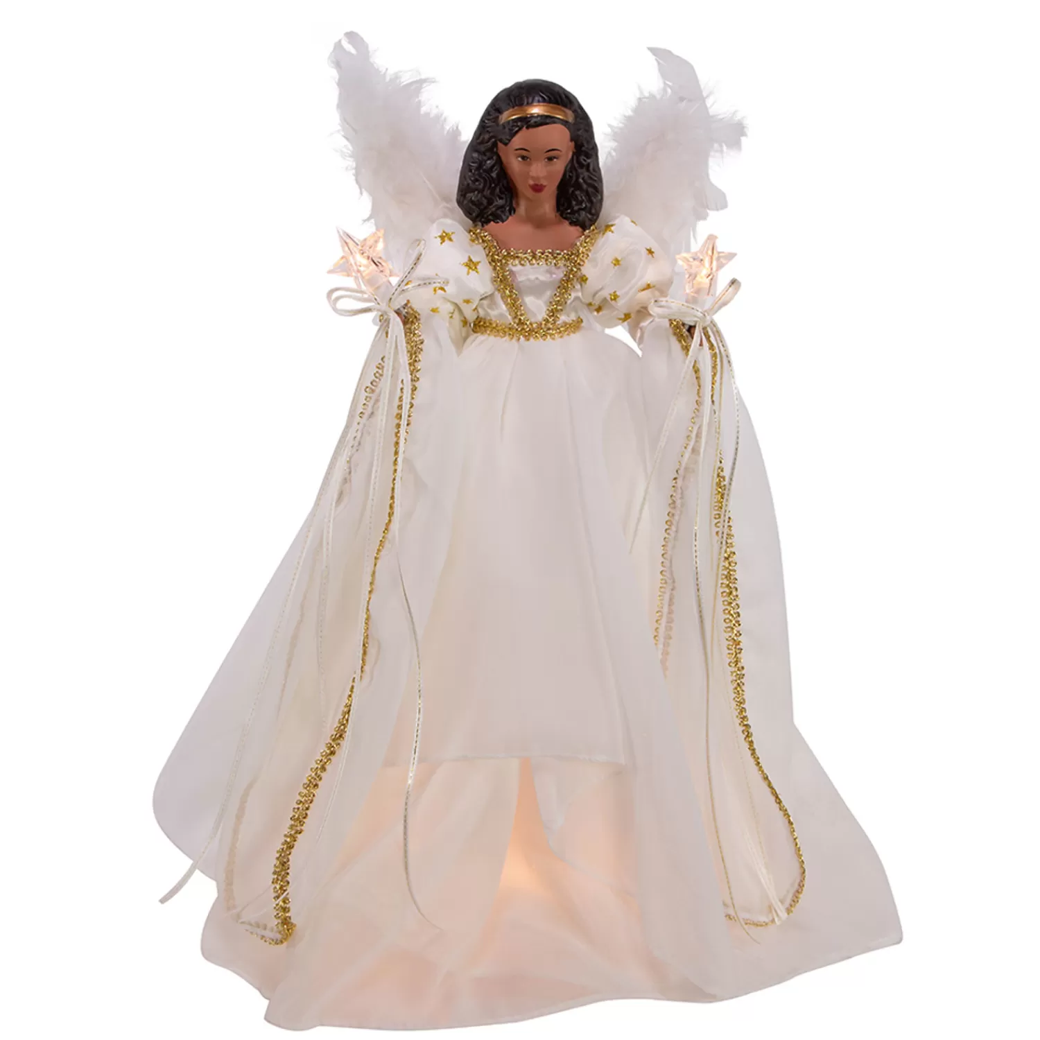 The Jolly Christmas Shop Religious | African American Christmas Decorations | Kurt Adler 12" UL 10-Light African American Ivory And Gold Christmas Tree Topper UL2230