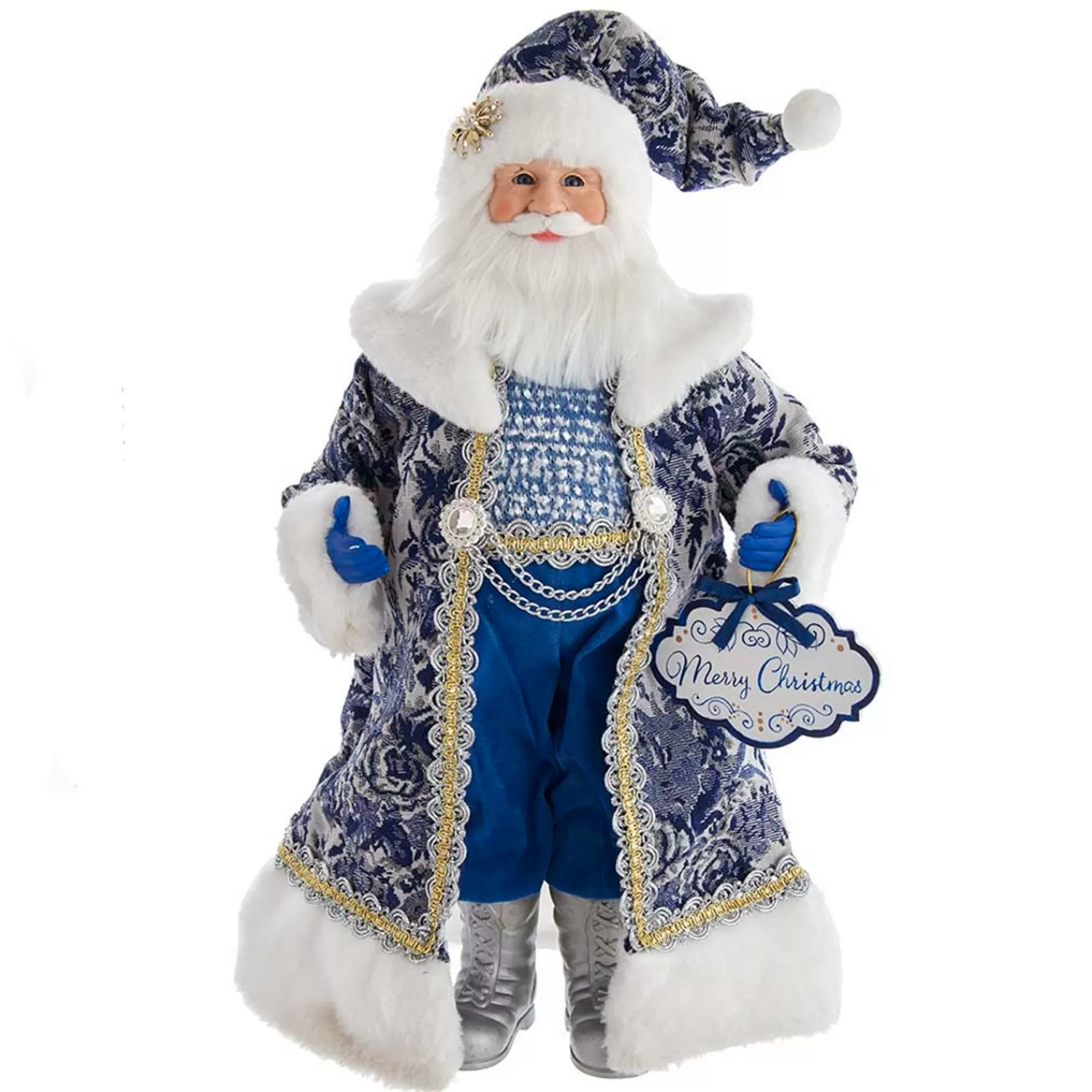 The Jolly Christmas Shop Santa Christmas Decorations | Delft | Kurt Adler 18" Blue Delft Santa Holding Sign Christmas Figure J6098