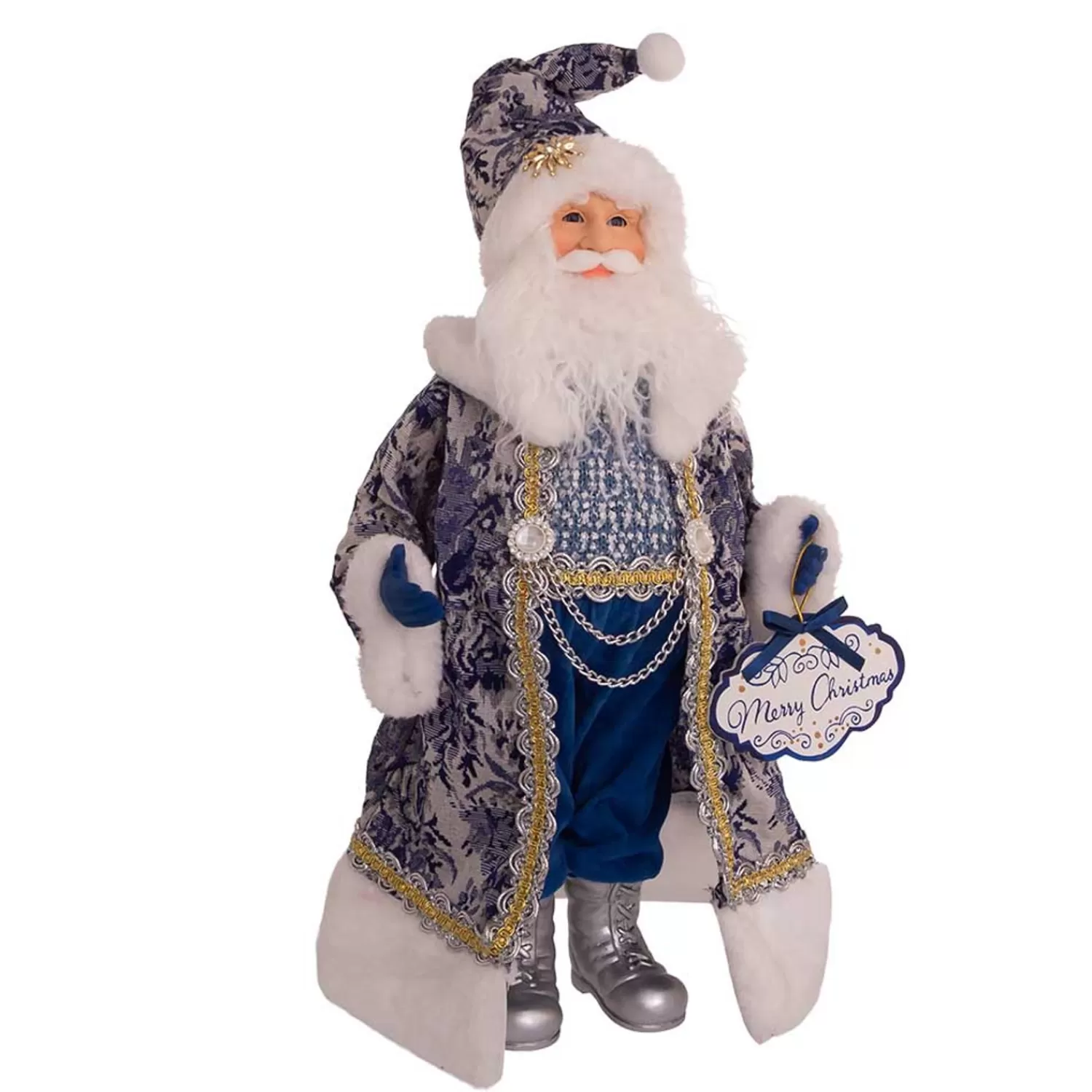 The Jolly Christmas Shop Santa Christmas Decorations | Delft | Kurt Adler 18" Blue Delft Santa Holding Sign Christmas Figure J6098