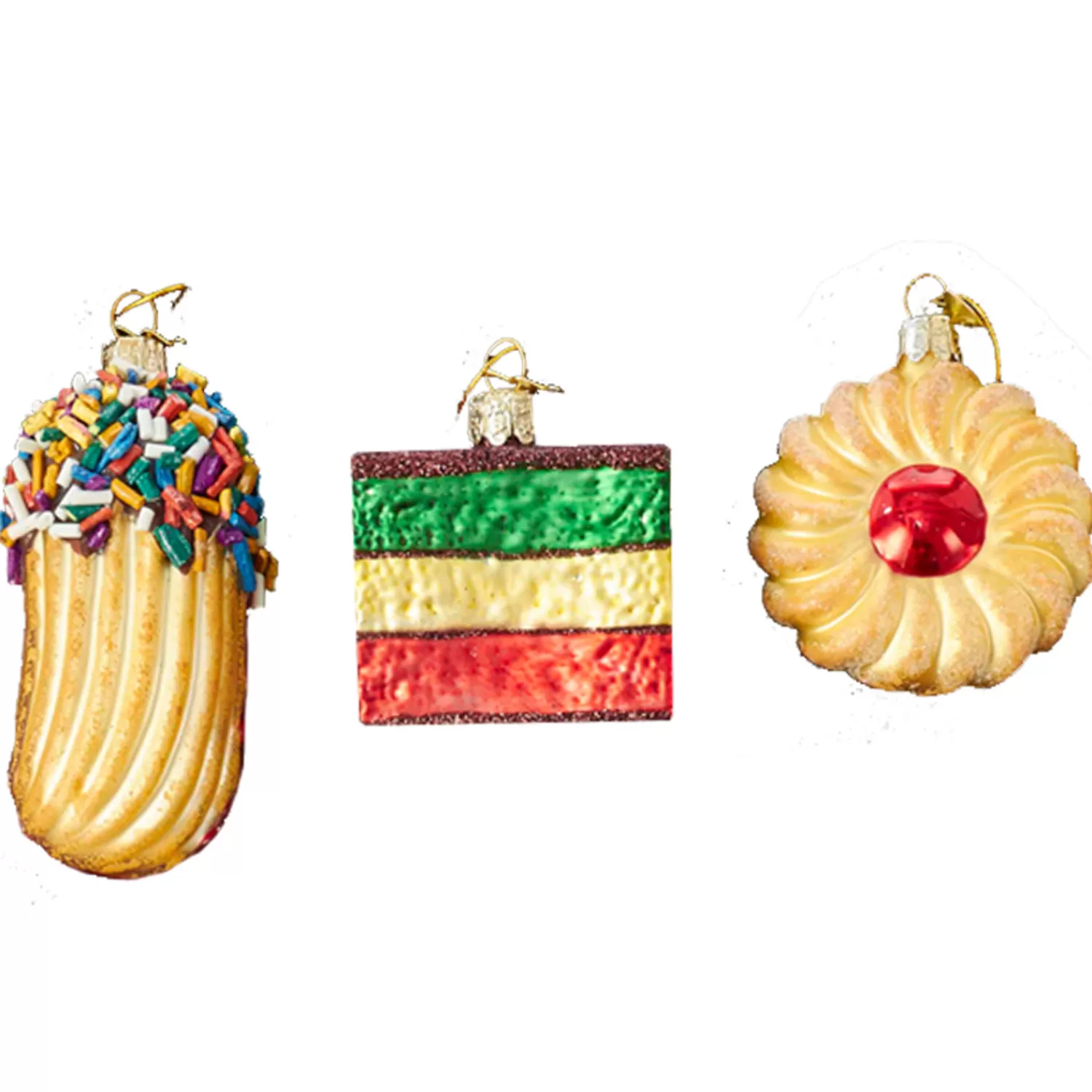 The Jolly Christmas Shop Glass Ornaments | Candy Land | Kurt Adler 2.5" Noble Gems Set Of 3 Cookies Glass Christmas Ornament NB1199