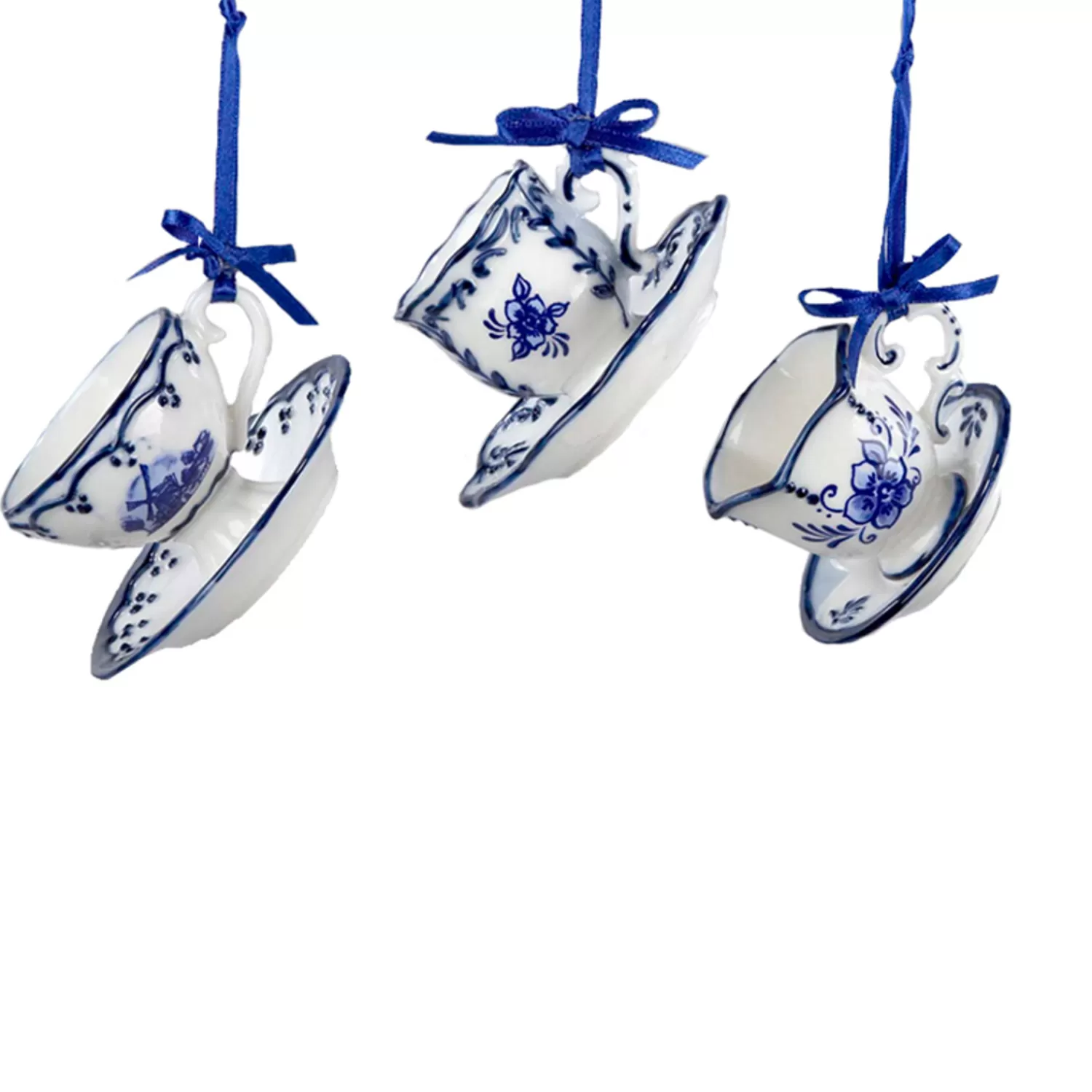 The Jolly Christmas Shop Tartan Traditions | Delft | Kurt Adler 2" Delft Porcelain Cup And Saucer Ornament J0651