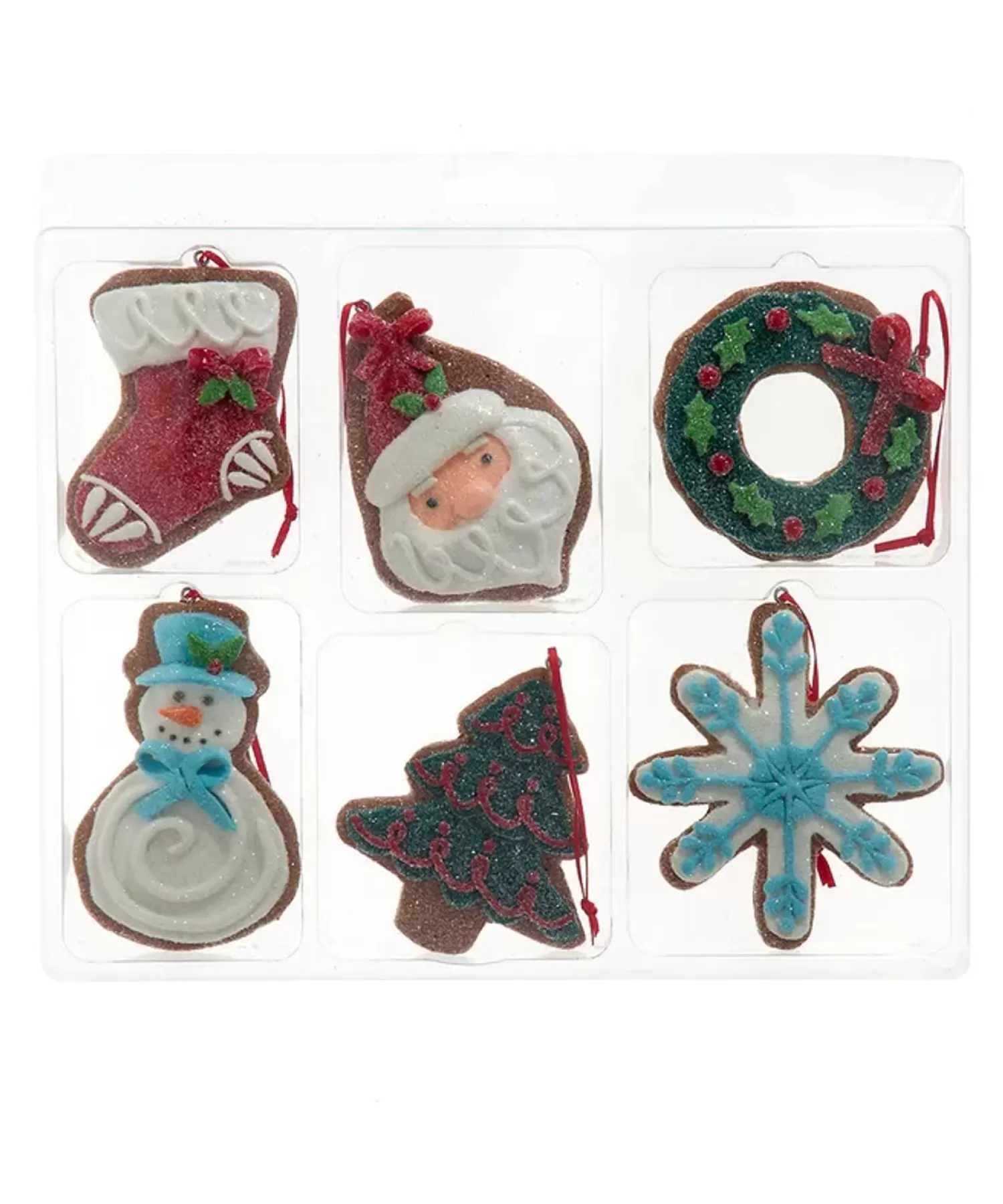 The Jolly Christmas Shop Gingerbread | Candy Land | Kurt Adler 3.5" Set Of 6 Christmas Cookie Shape Ornaments D4533