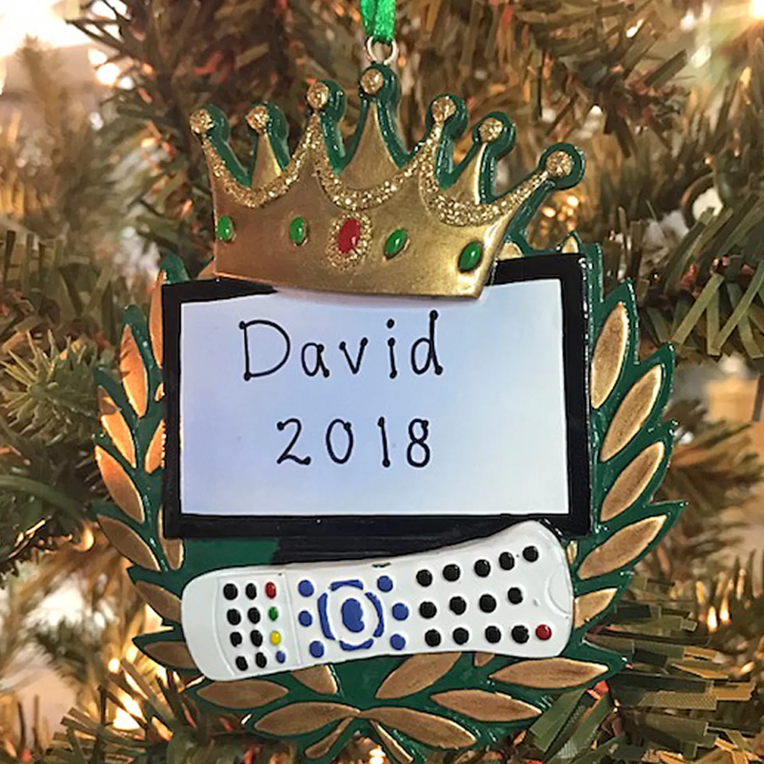 The Jolly Christmas Shop Personalized Ornaments·Hobbies | Miscellaneous | Kurt Adler 3.75" King Of The Remote Personalized Christmas Ornament W8213