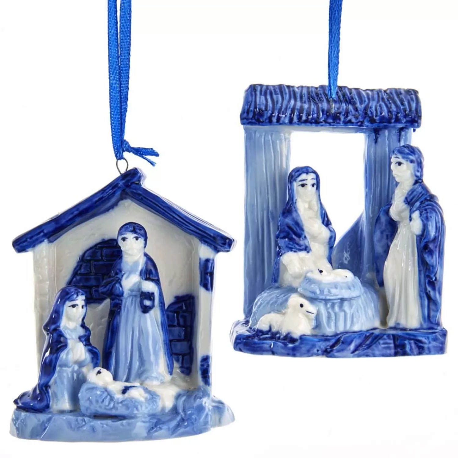 The Jolly Christmas Shop Religious | Delft | Kurt Adler 3" Blue Delft Porcelain Manger Christmas Ornament J7428
