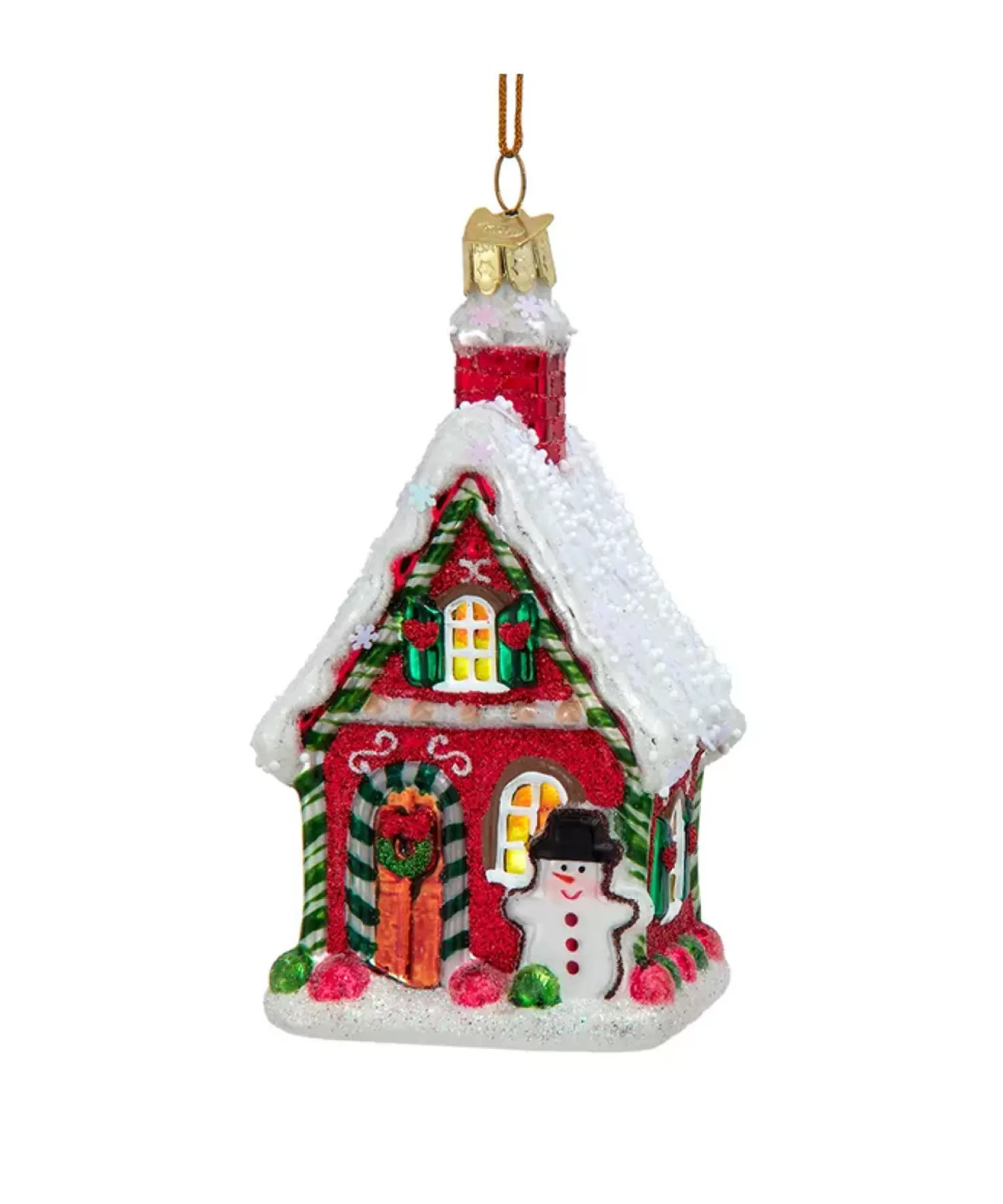 The Jolly Christmas Shop Gingerbread | Candy Land | Kurt Adler 4.25" Noble Gems Red Gingerbread House Glass Christmas Ornament NBX0130