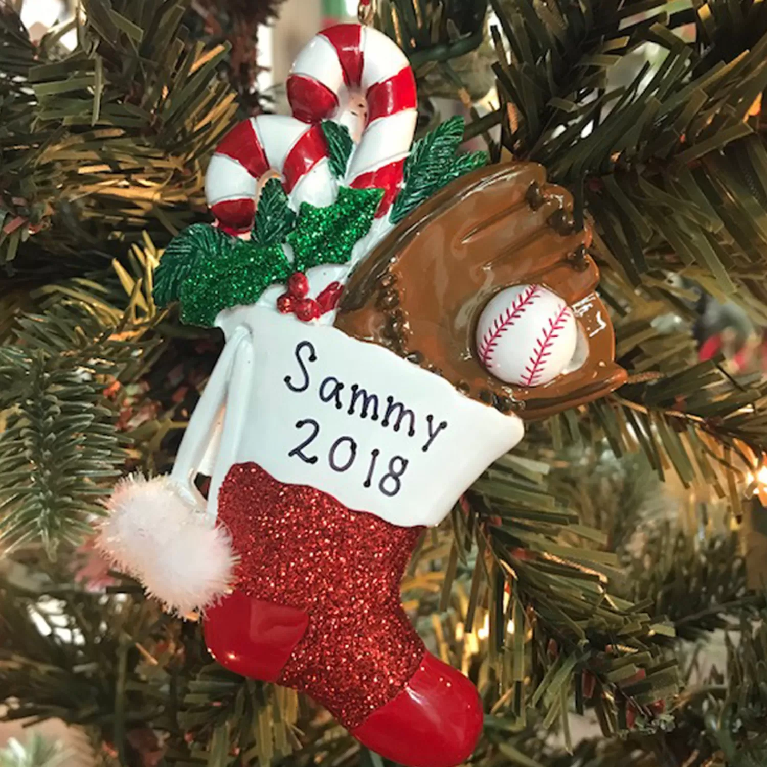 The Jolly Christmas Shop Personalized Ornaments·Hobbies | Sports·Baseball | Kurt Adler 4.5" Baseball Stocking Personalized Christmas Ornament W8297B