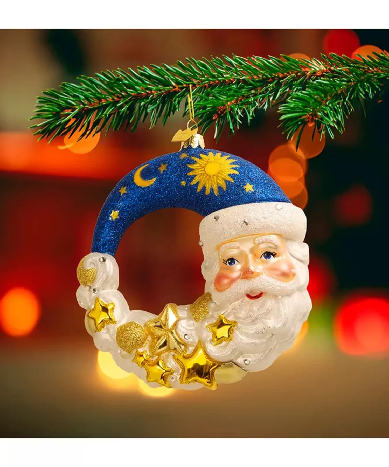 The Jolly Christmas Shop Tartan Traditions | Santa Christmas Decorations | Kurt Adler 5" Bellissimo Moon Santa Glass Christmas Ornament BELL0036