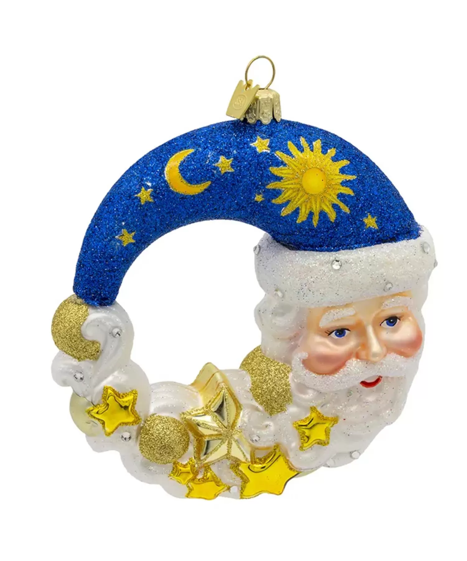 The Jolly Christmas Shop Tartan Traditions | Santa Christmas Decorations | Kurt Adler 5" Bellissimo Moon Santa Glass Christmas Ornament BELL0036
