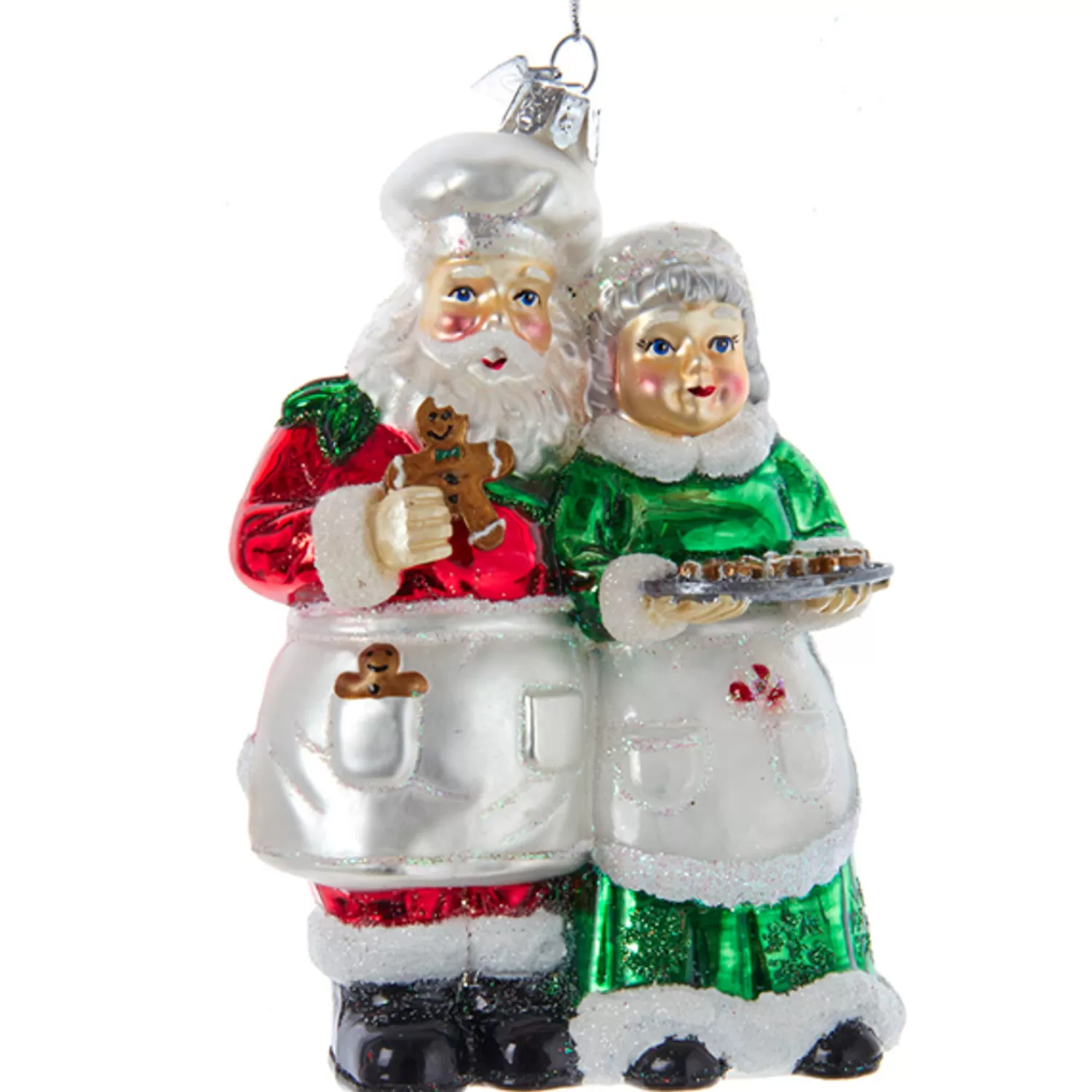 The Jolly Christmas Shop Glass Ornaments | Kurt Adler 5" Noble Gems Mr. & Mrs. Santa With Cookies Glass Christmas Ornament NBX0067