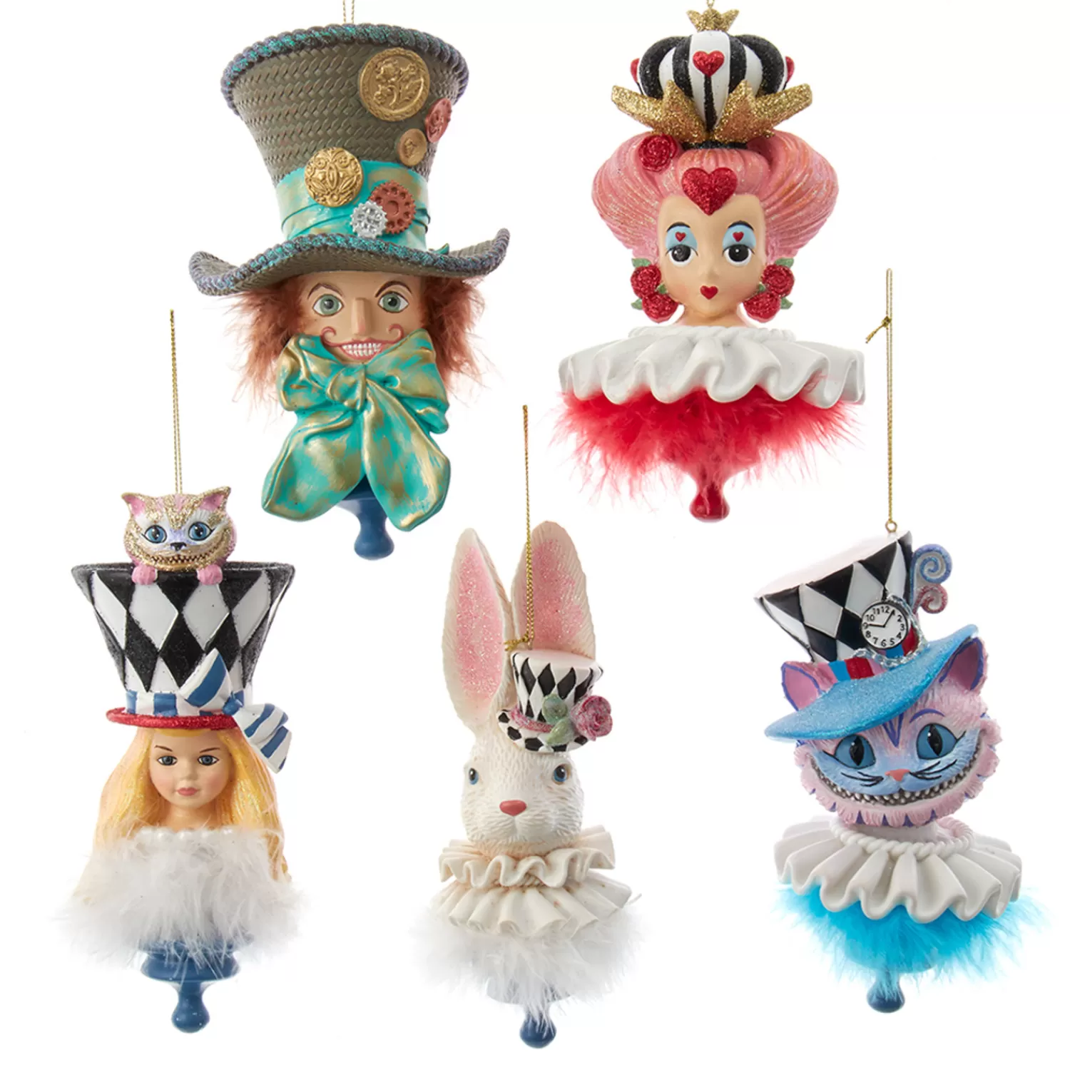 The Jolly Christmas Shop Storybook And Legends | Sets | Kurt Adler 6" Set Of 5 Hollywood Hats Alice In Wonderland Hat Christmas Ornaments HAT0007