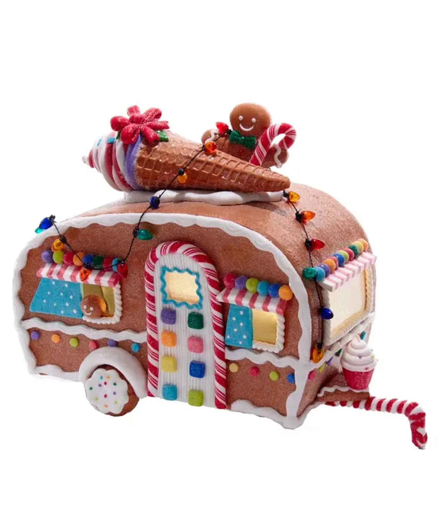 The Jolly Christmas Shop Gingerbread | Candy Land | Kurt Adler 8.4" Battery Operated Light Up Gingerbread RV Food Truck Decoration JEL1102