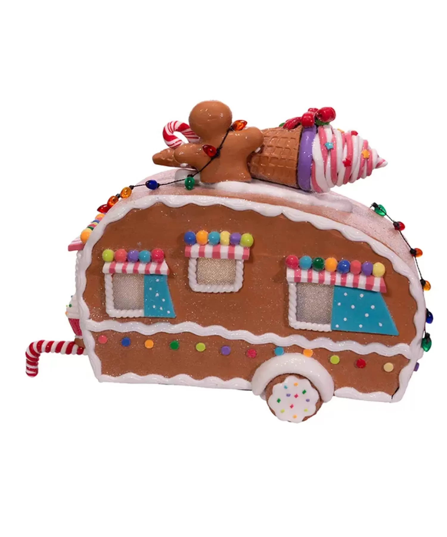 The Jolly Christmas Shop Gingerbread | Candy Land | Kurt Adler 8.4" Battery Operated Light Up Gingerbread RV Food Truck Decoration JEL1102