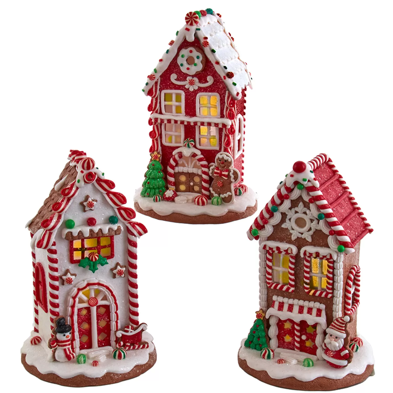 The Jolly Christmas Shop Gingerbread | Gingerbread Christmas Decorations | Kurt Adler 8.5" Battery Operated Lighted Red And White Gingerbread Houses GBJ0037