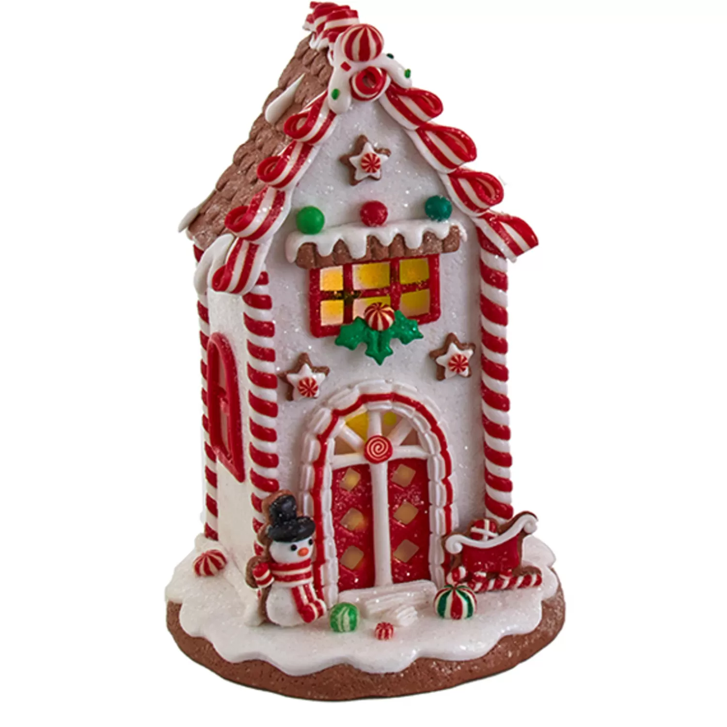 The Jolly Christmas Shop Gingerbread | Gingerbread Christmas Decorations | Kurt Adler 8.5" Battery Operated Lighted Red And White Gingerbread Houses GBJ0037