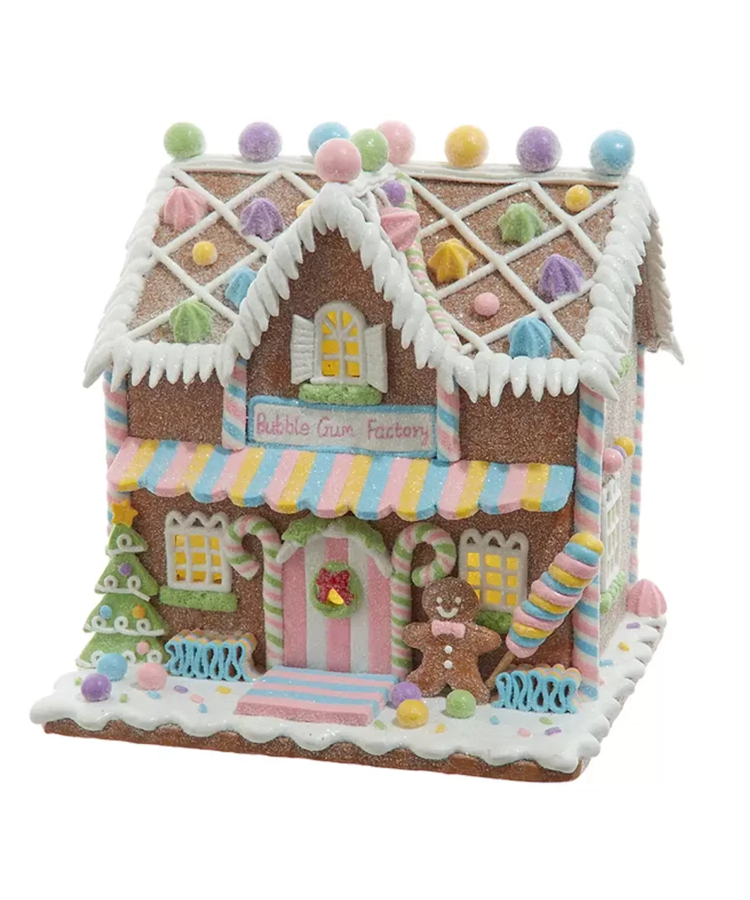 The Jolly Christmas Shop Gingerbread | Candy Land | Kurt Adler 8. Battery Operated LED Lighted Gingerbread Bubblegum Factory JEL1415