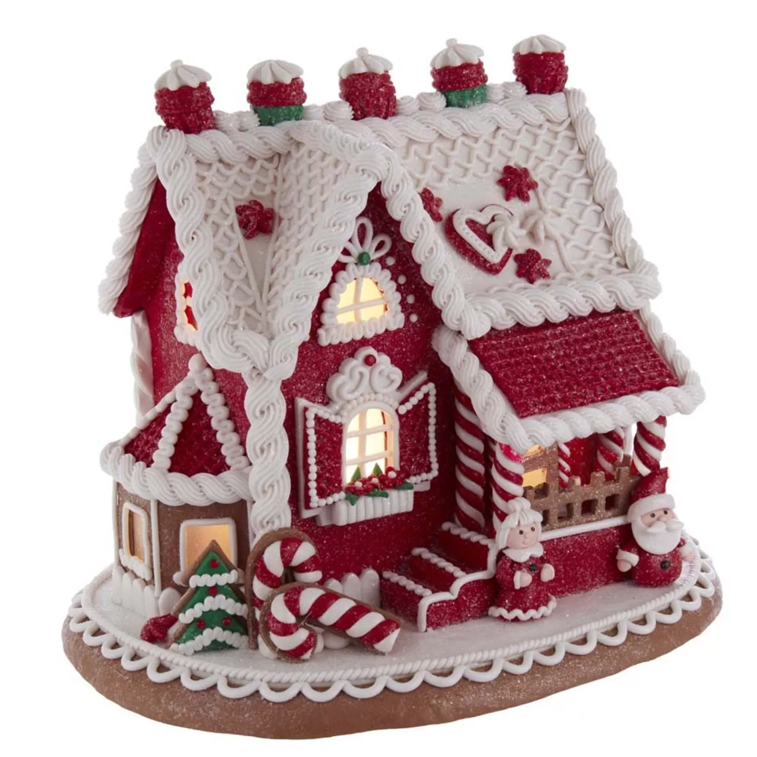 The Jolly Christmas Shop Gingerbread | The Candy Shop | Kurt Adler 9" LED Lighted Santa And Mrs. Claus Red Claydough Gingerbread Christmas House GBJ0015