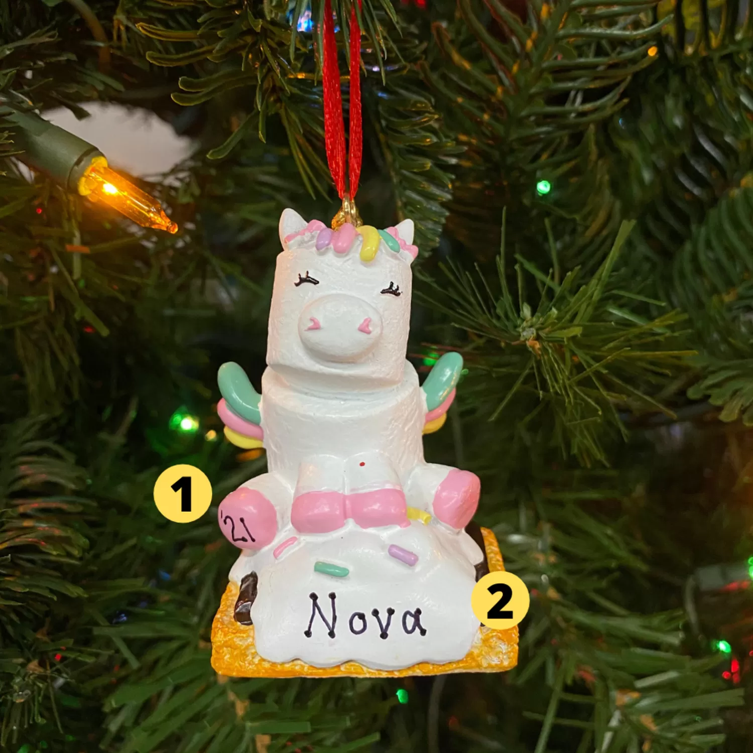 The Jolly Christmas Shop Personalized Ornaments·Misc. | Personalized Ornaments·Children's | Marshmallow Unicorn Personalized Christmas Ornament MM20023