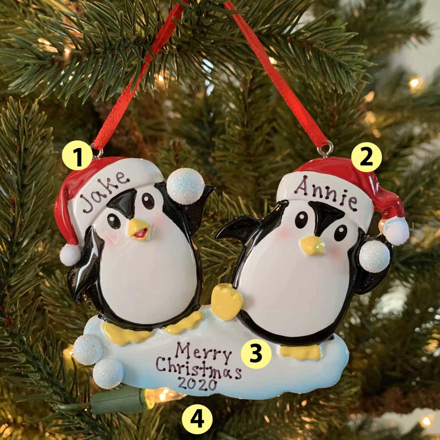 The Jolly Christmas Shop Personalized Ornaments·Wedding And Engagement Ornaments | Personalized Ornaments·Misc. | Penguin Couple Throwing Snowballs Personalized Christmas Ornament OR1318