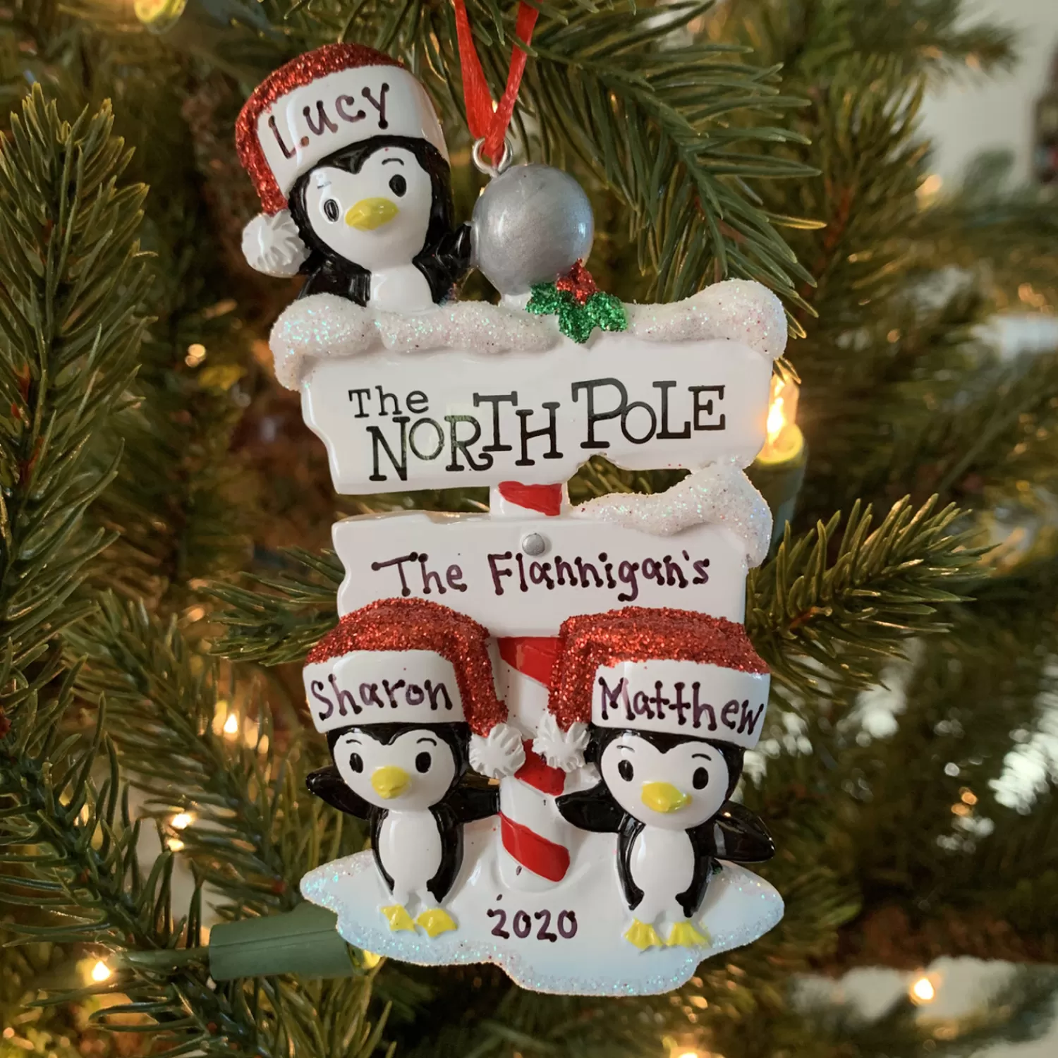 The Jolly Christmas Shop Personalized Ornaments·Family Ornaments | Animals·Birds | Penguin Family Of 3 At The North Pole Personalized Christmas Ornament OR1739-3