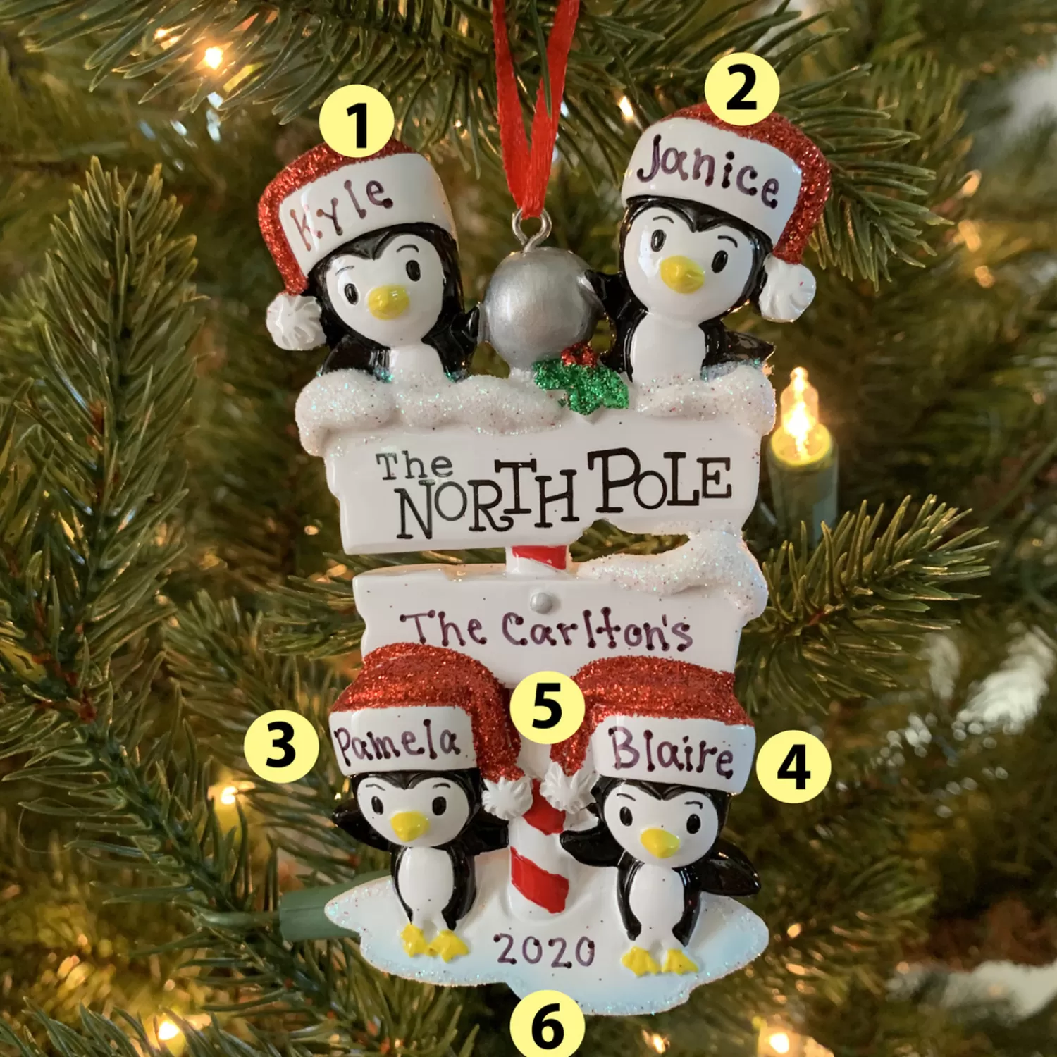 The Jolly Christmas Shop Personalized Ornaments·Family Ornaments | Animals·Birds | Penguin Family Of 4 At The North Pole Personalized Christmas Ornament OR1739-4