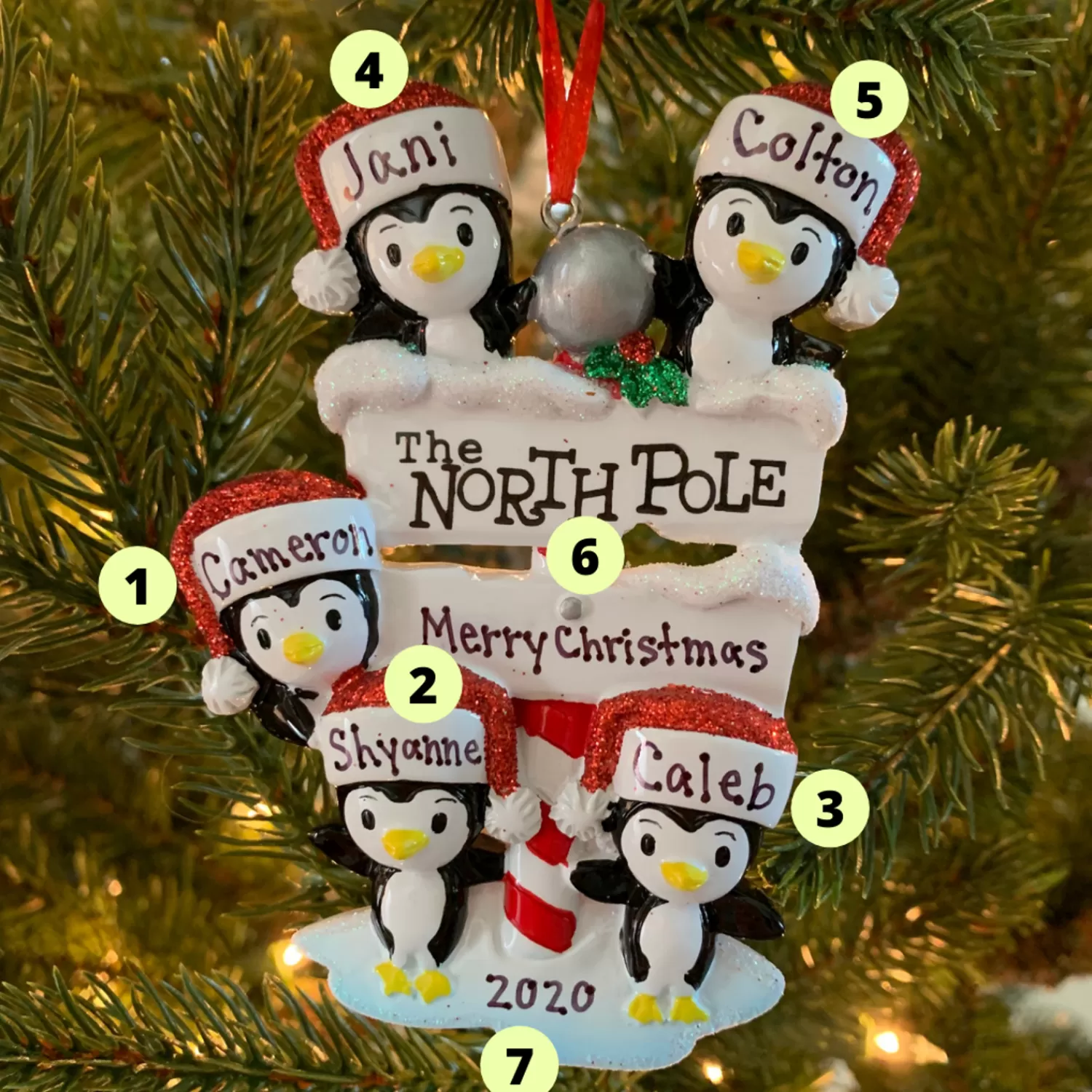 The Jolly Christmas Shop Personalized Ornaments·Family Ornaments | Animals·Birds | Penguin Family Of 5 At The North Pole Personalized Christmas Ornament OR1739-5