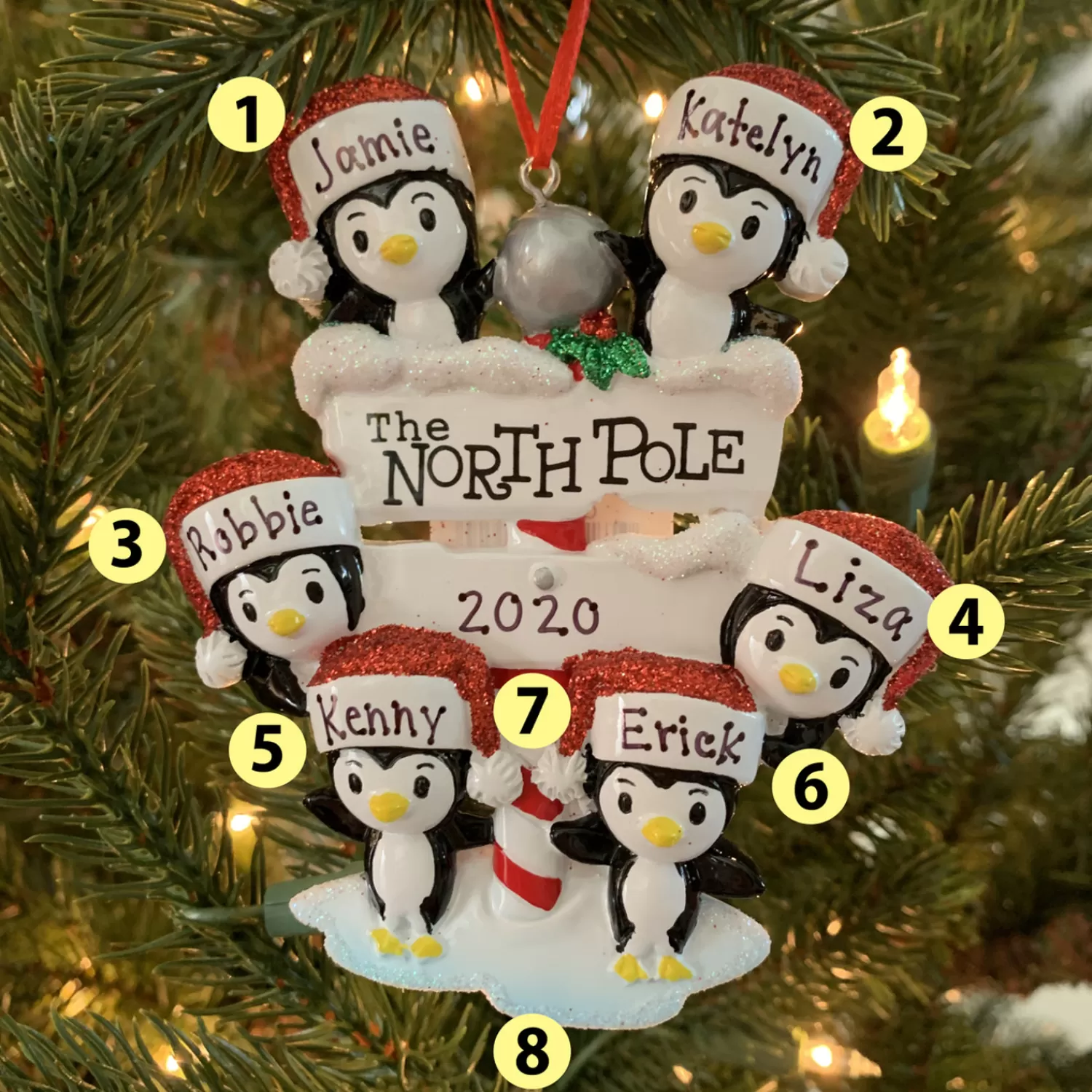 The Jolly Christmas Shop Personalized Ornaments·Family Ornaments | Animals·Birds | Penguin Family Of 6 At The North Pole Personalized Christmas Ornament OR1739-6