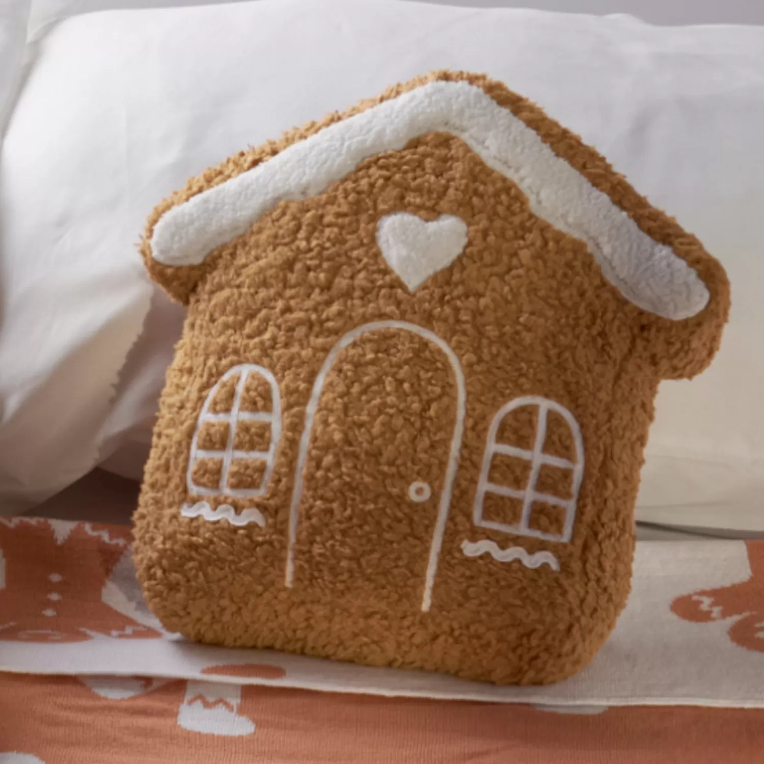 The Jolly Christmas Shop Gingerbread | Gingerbread Lane | Primitives By Kathy 12" Gingerbread House Shaped Christmas Pillow 119009