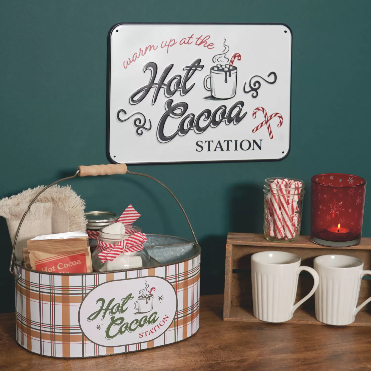 The Jolly Christmas Shop Gingerbread | Vintage Reincarnated | Primitives By Kathy 13.5" Hot Cocoa Station Metal Christmas Sign 119011