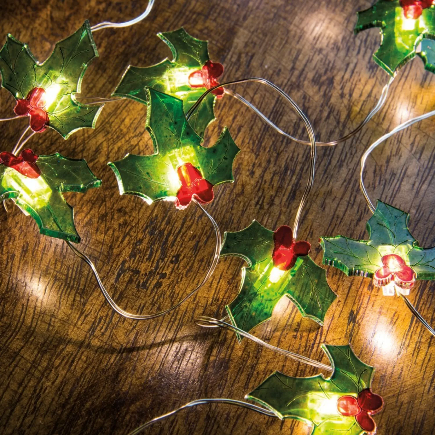 The Jolly Christmas Shop Novelty Lights | Led Lights | Primitives By Kathy 42" Battery Operated Lighted Holly Wire Christmas Lights 29322