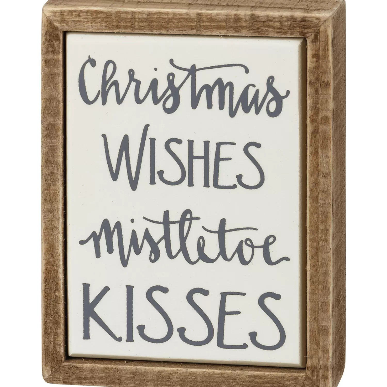 The Jolly Christmas Shop Vintage Farm House | Heartfelt Holiday | Primitives By Kathy 4" Christmas Wishes Mistletoe Kisses Box Sign 109407