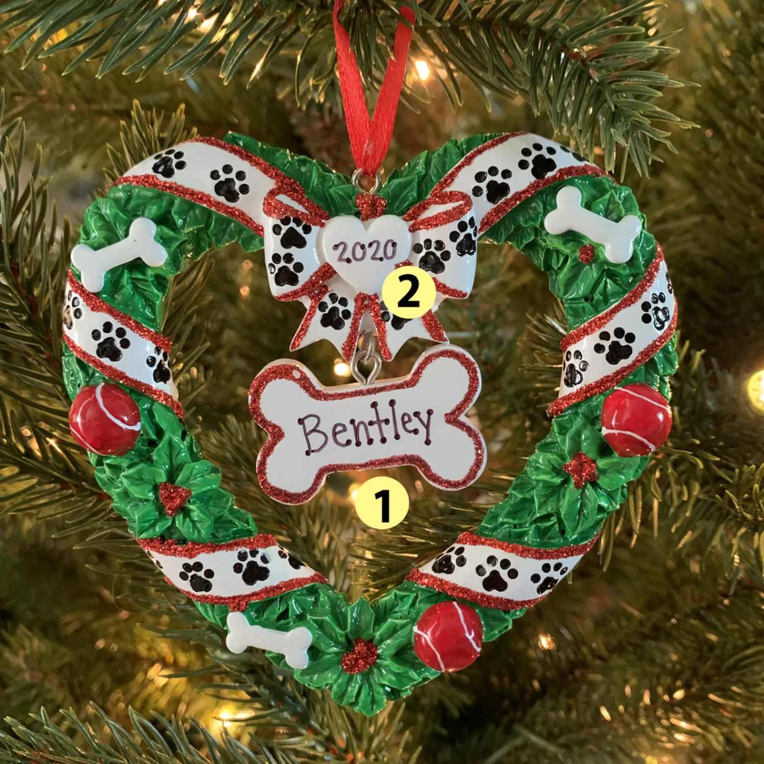 The Jolly Christmas Shop Personalized Ornaments·Pet | Animals·Dogs | Puppy's First Christmas Wreath Personalized Christmas Ornament OR1612
