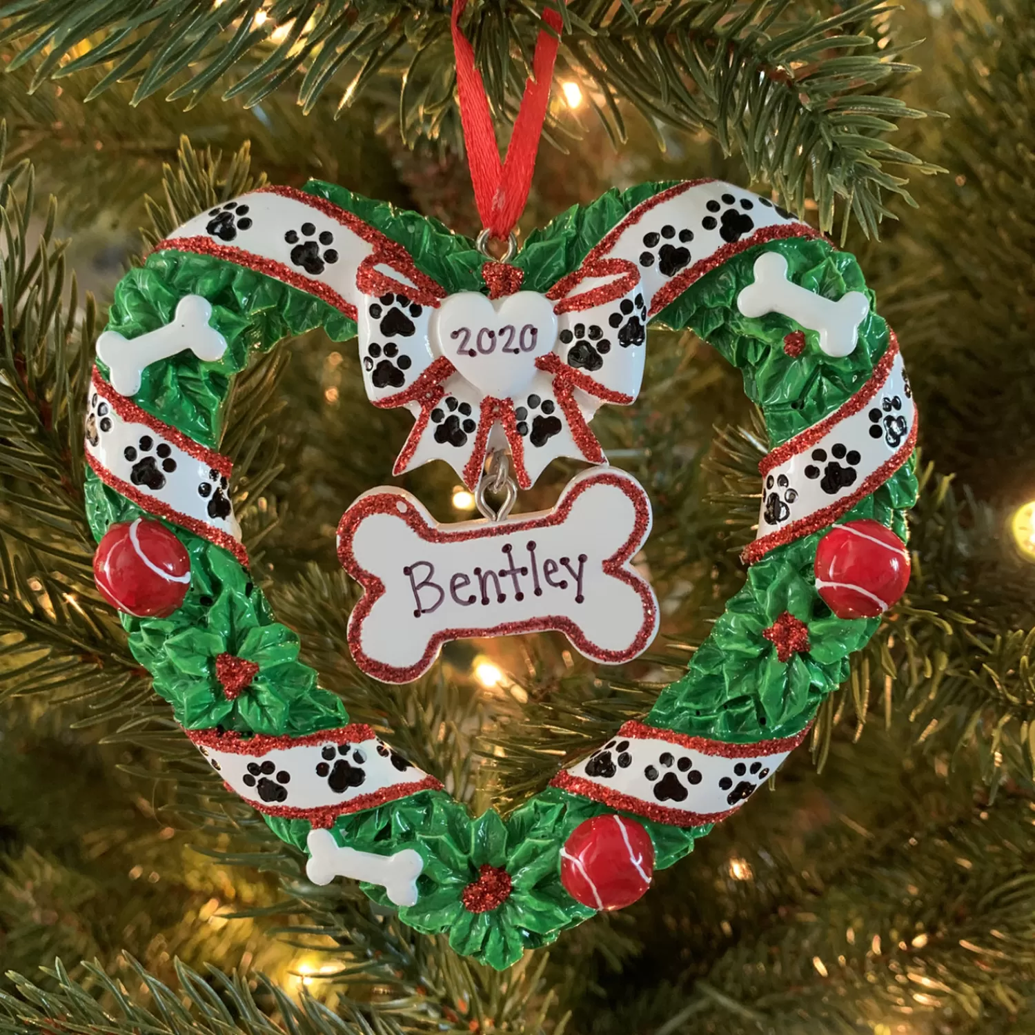 The Jolly Christmas Shop Personalized Ornaments·Pet | Animals·Dogs | Puppy's First Christmas Wreath Personalized Christmas Ornament OR1612