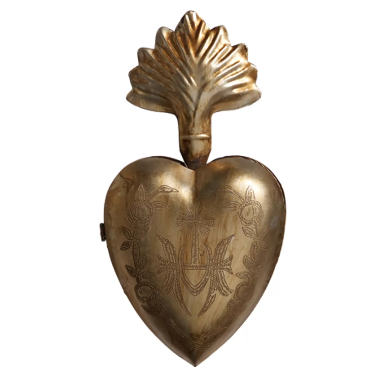 The Jolly Christmas Shop Oh Night Divine | Religious | Raz 10.25" Gold Sacred Heart Metal Christmas Ornament 4401287