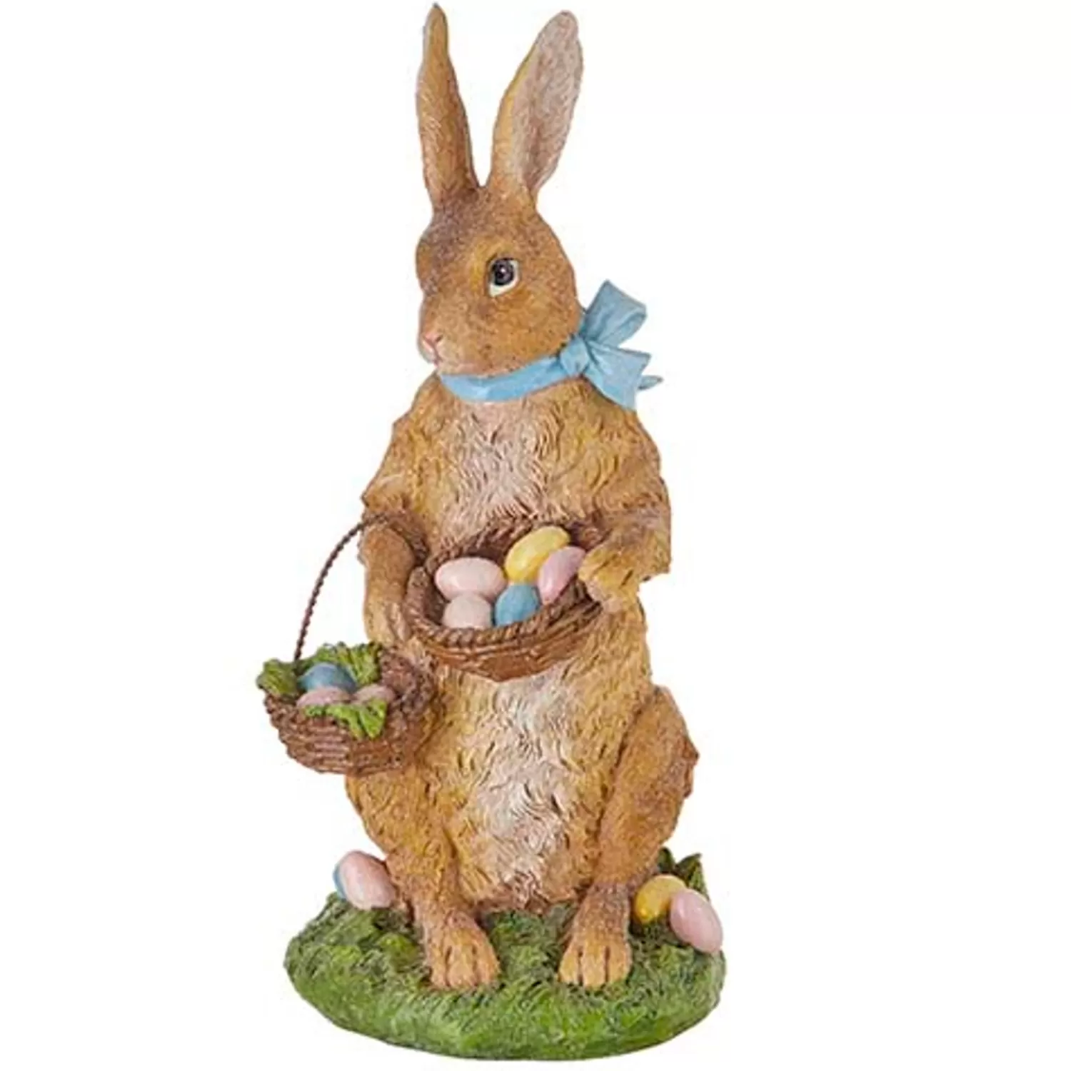The Jolly Christmas Shop Figurines | Raz 10.5" Vintage Rabbit With Basket Of Eggs Easter Figure 4211092