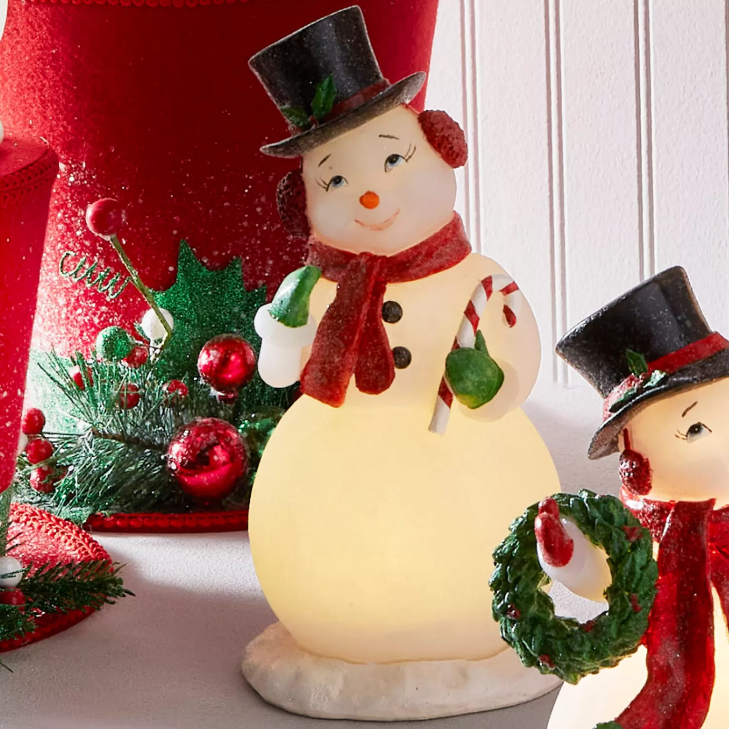The Jolly Christmas Shop Vintage Reincarnated | Vintage Farm House | Raz 10" Lighted Retro Snowman Christmas Figure 4412155