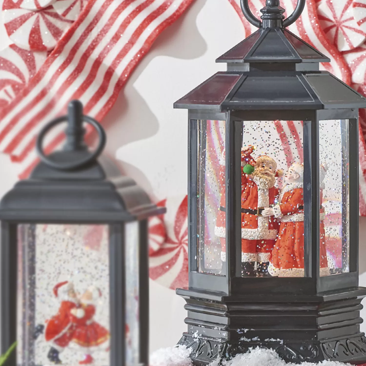 The Jolly Christmas Shop Jingle And Cocoa | Santa Christmas Decorations | Raz 10" Santa And Mrs. Claus Musical Lighted Water Globe Christmas Lantern 4115573